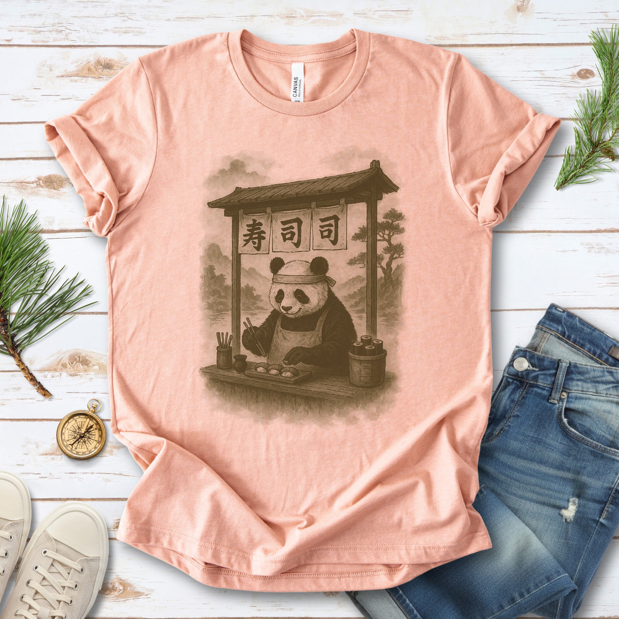 Panda Sushi Stall Japanese Style T-Shirt