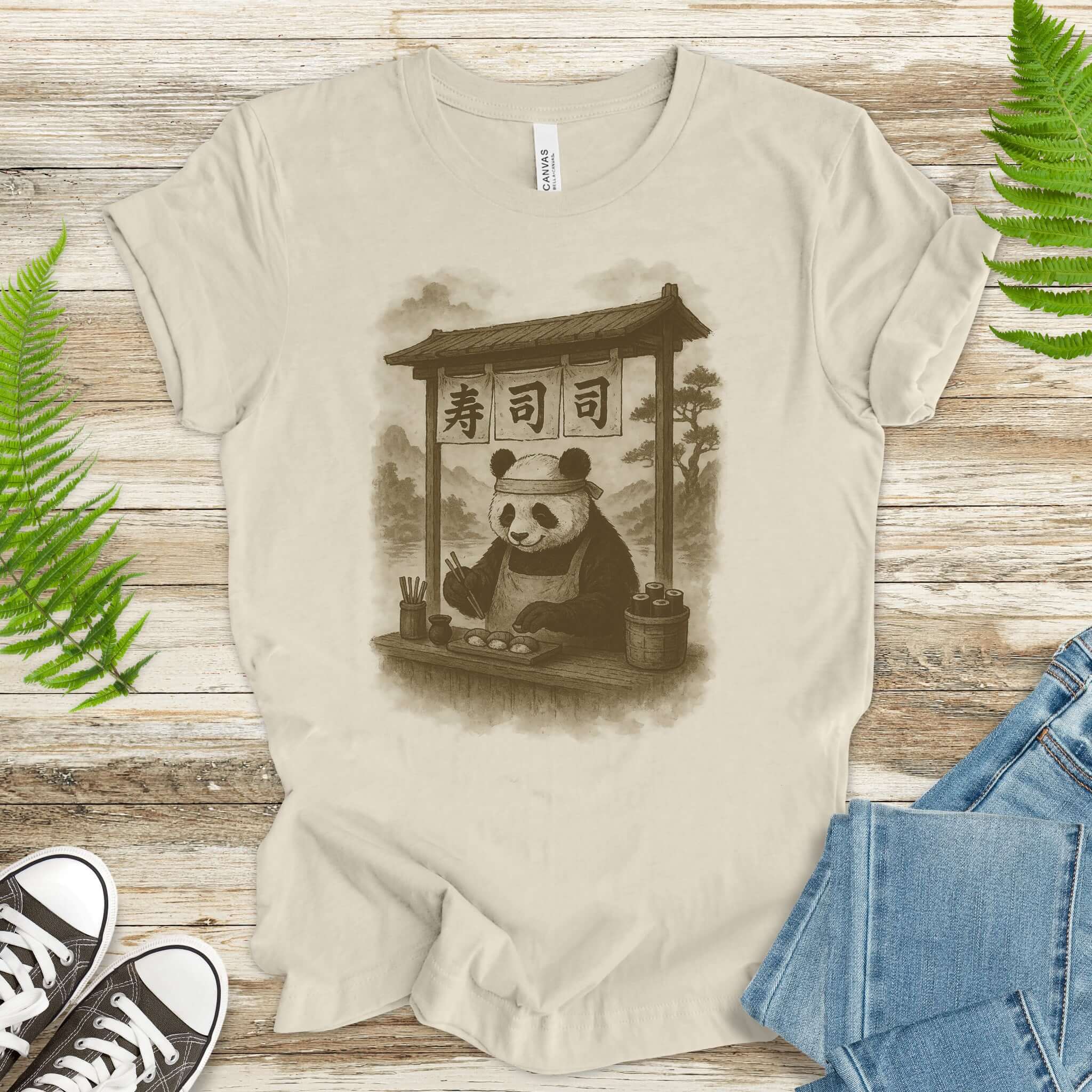 Panda Sushi Stall Japanese Style T-Shirt