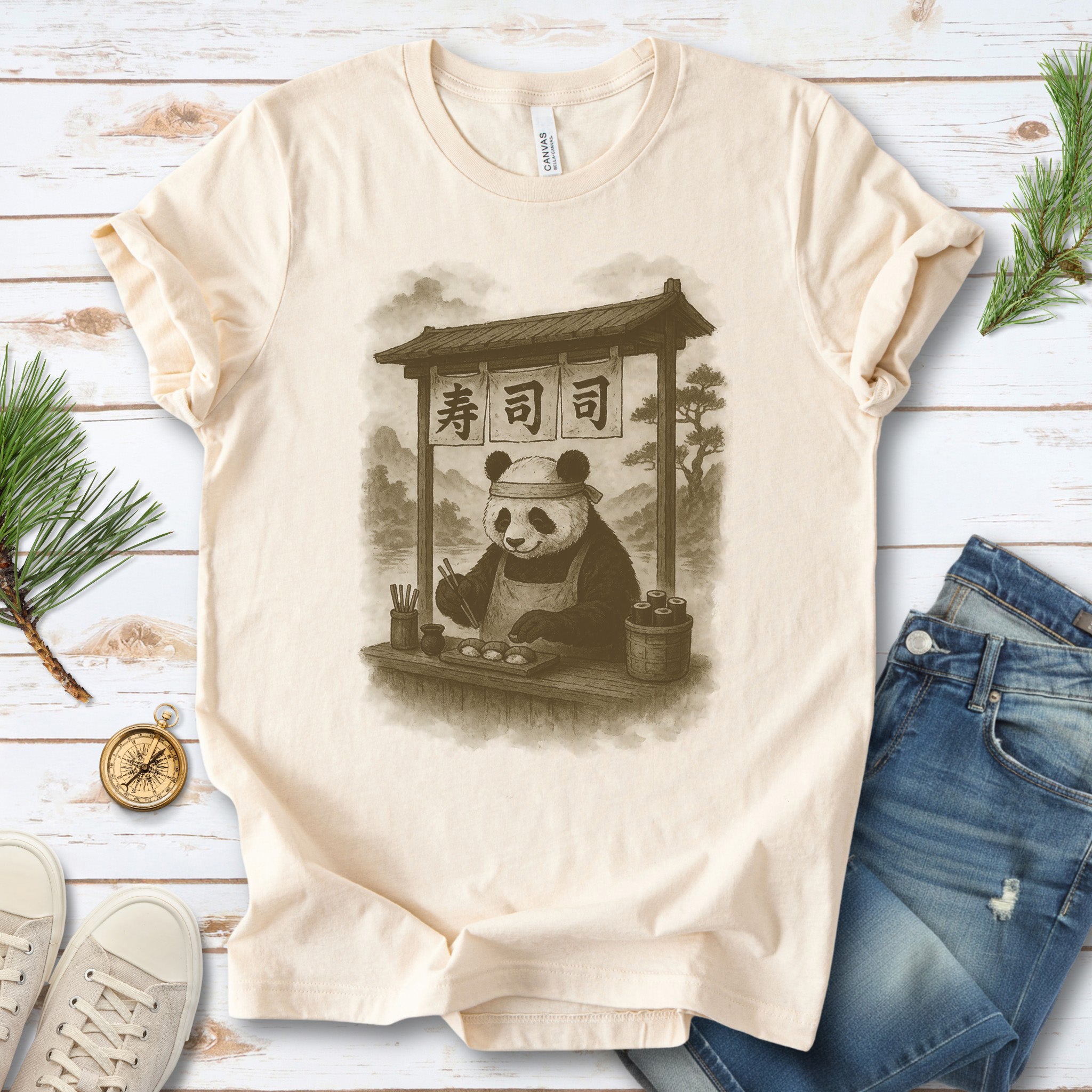 Panda Sushi Stall Japanese Style T-Shirt