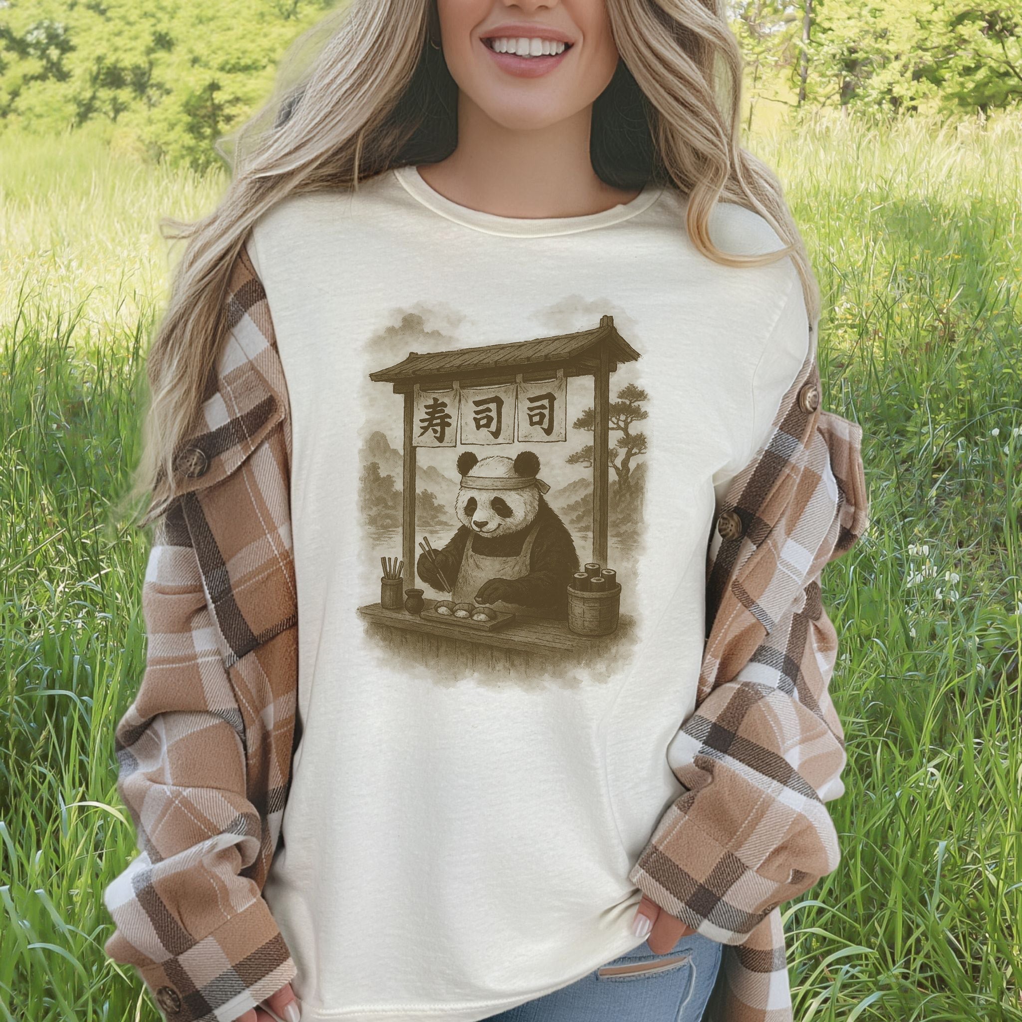 Panda Sushi Stall Japanese Style T-Shirt