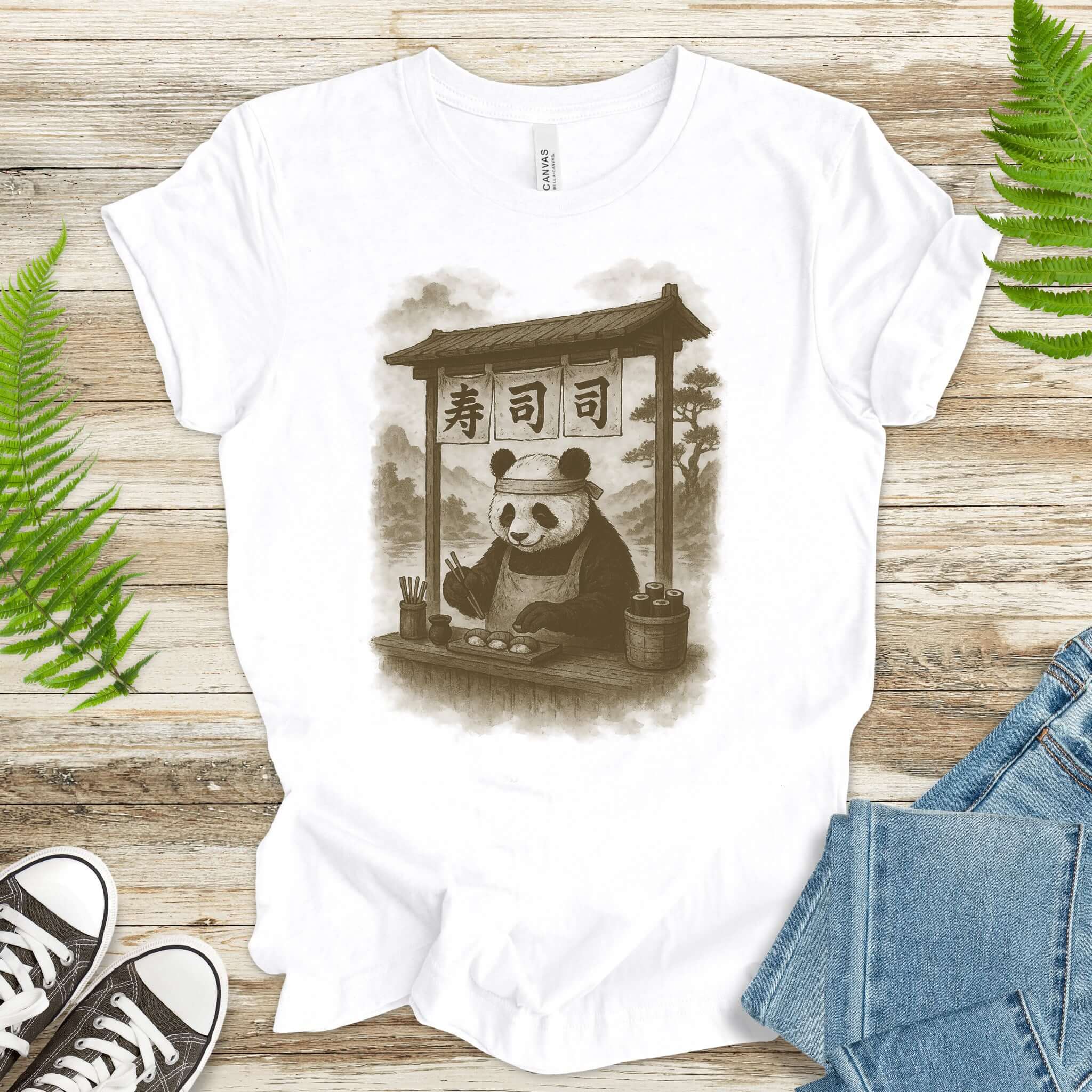 Panda Sushi Stall Japanese Style T-Shirt