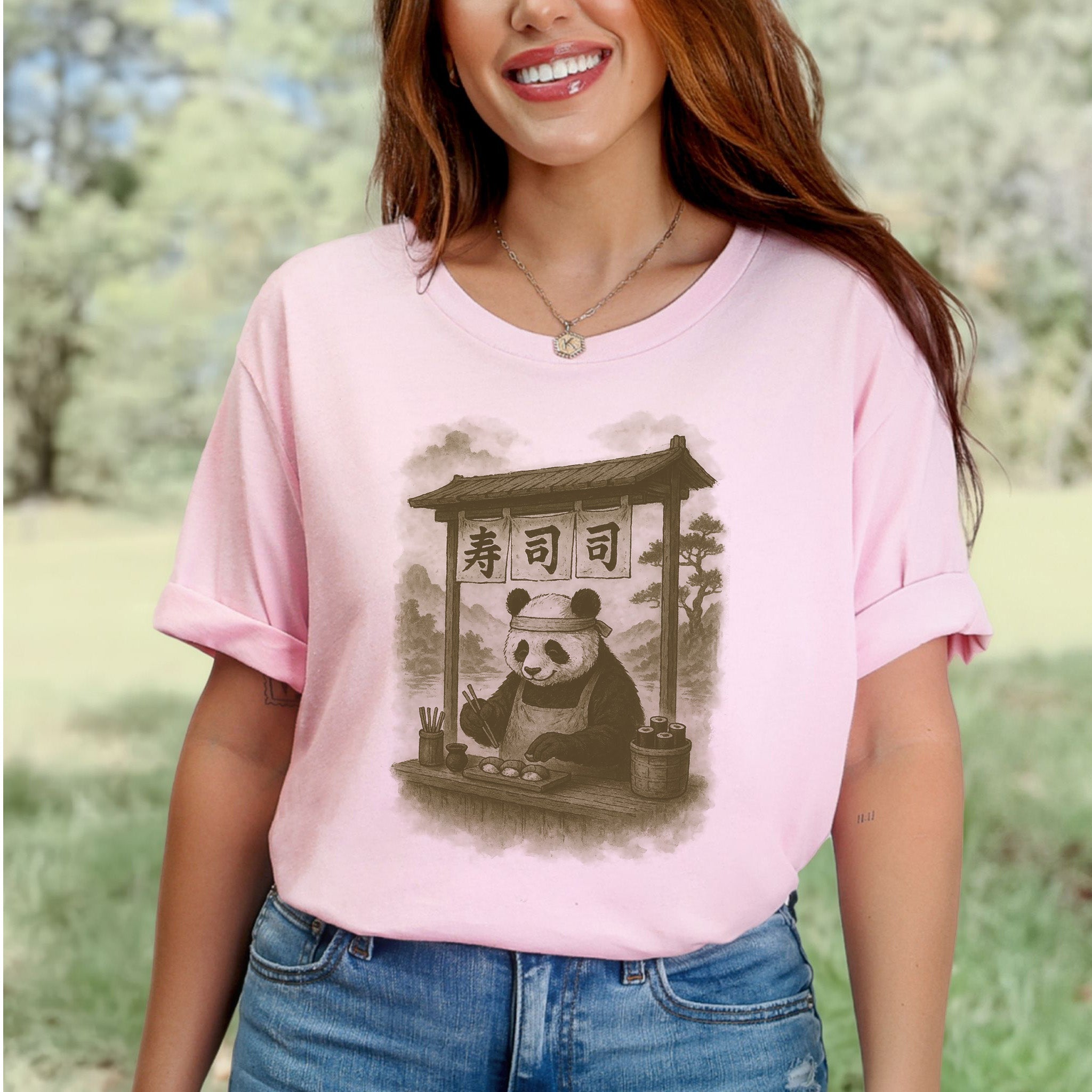Panda Sushi Stall Japanese Style T-Shirt