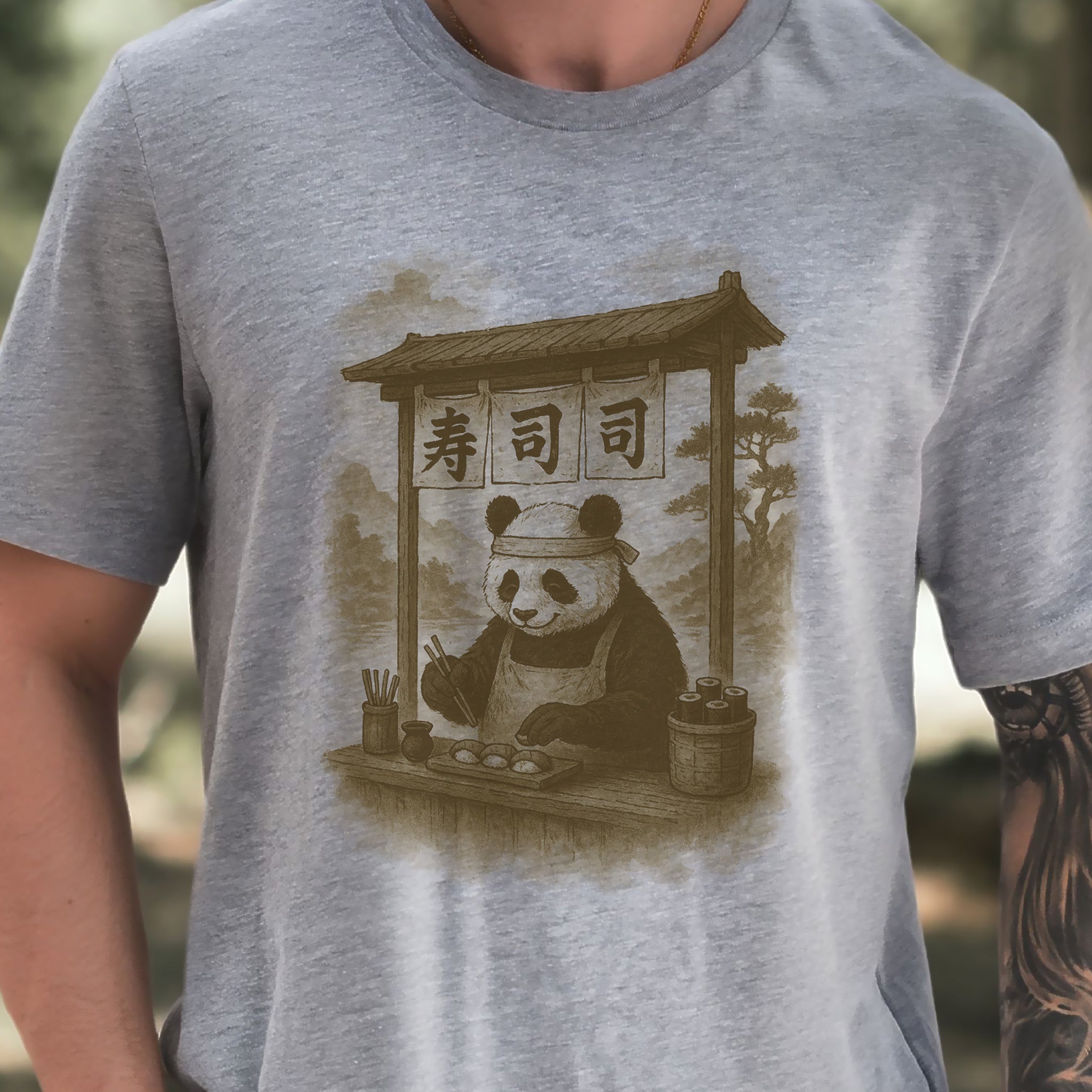 Panda Sushi Stall Japanese Style T-Shirt