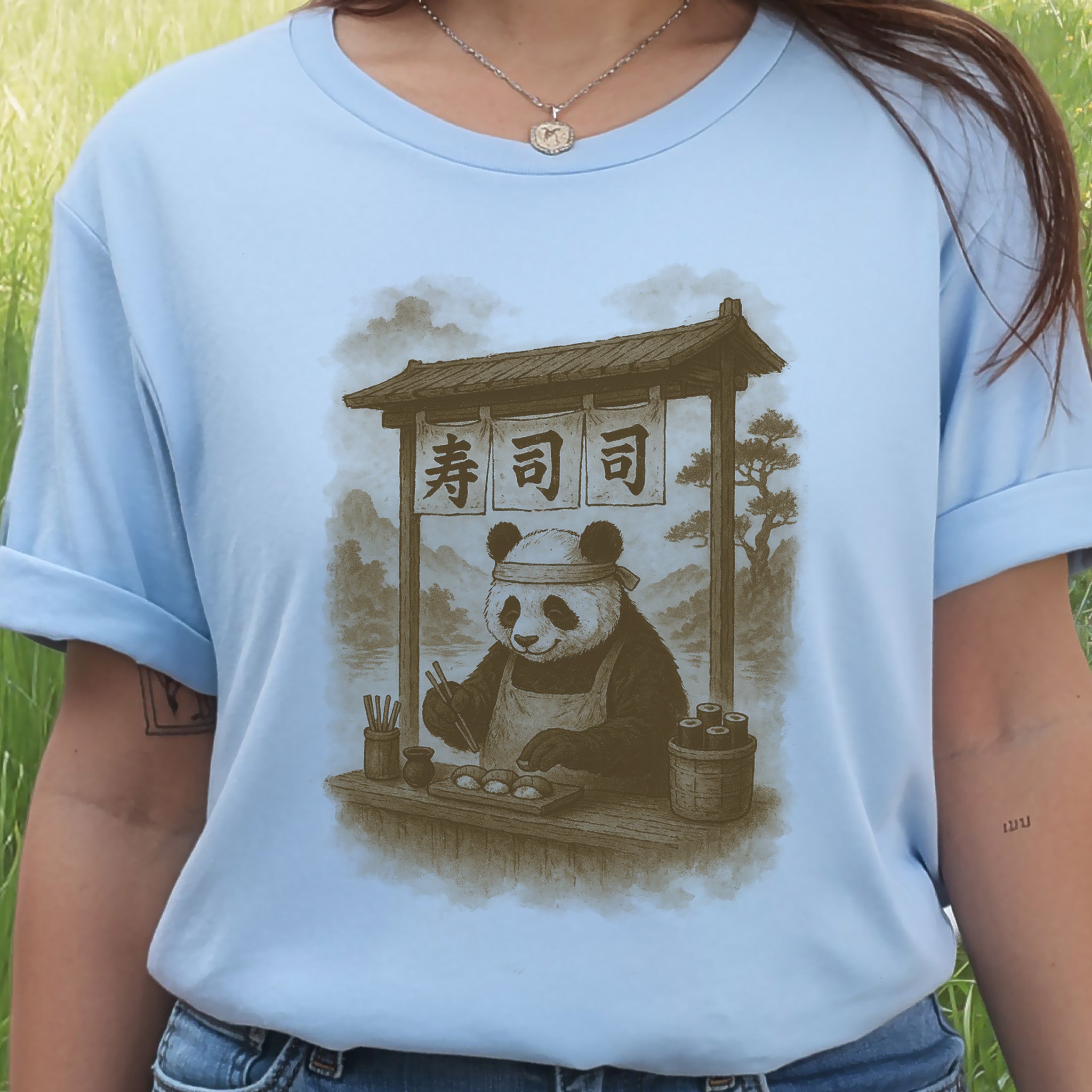 Panda Sushi Stall Japanese Style T-Shirt