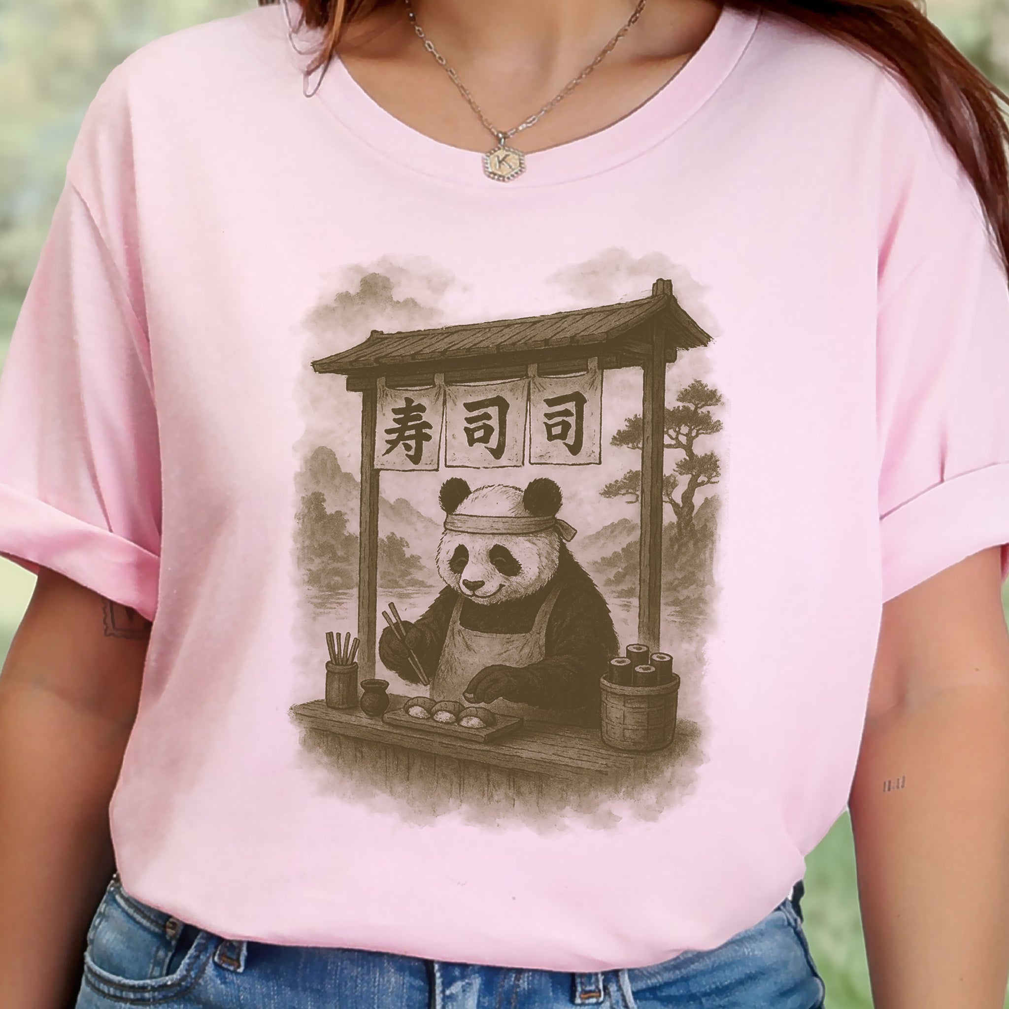 Panda Sushi Stall Japanese Style T-Shirt