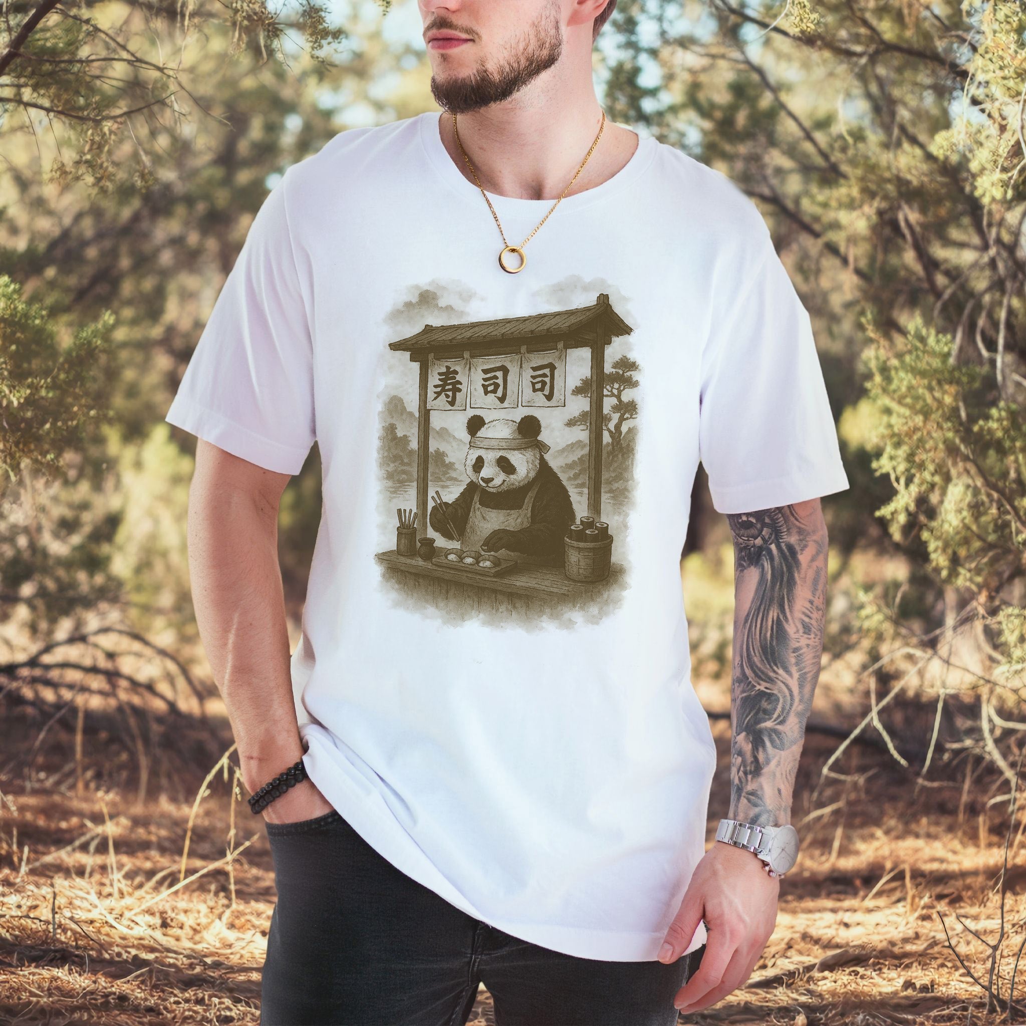 Panda Sushi Stall Japanese Style T-Shirt