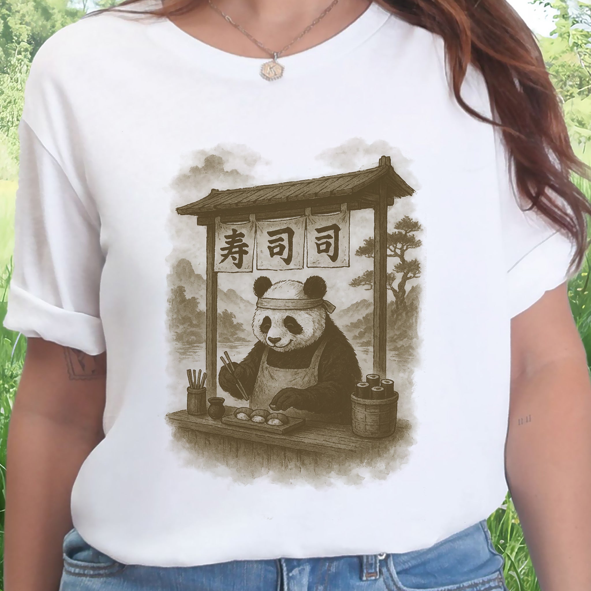 Panda Sushi Stall Japanese Style T-Shirt