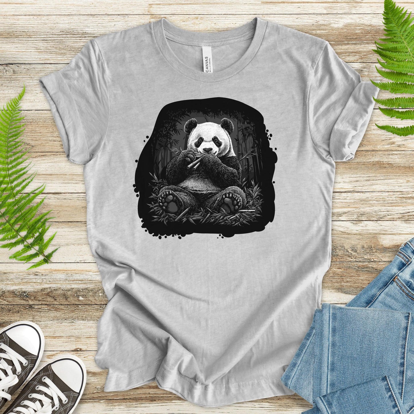 Panda Eating Bamboo T-Shirt – Wildlife Illustration - TShirtree