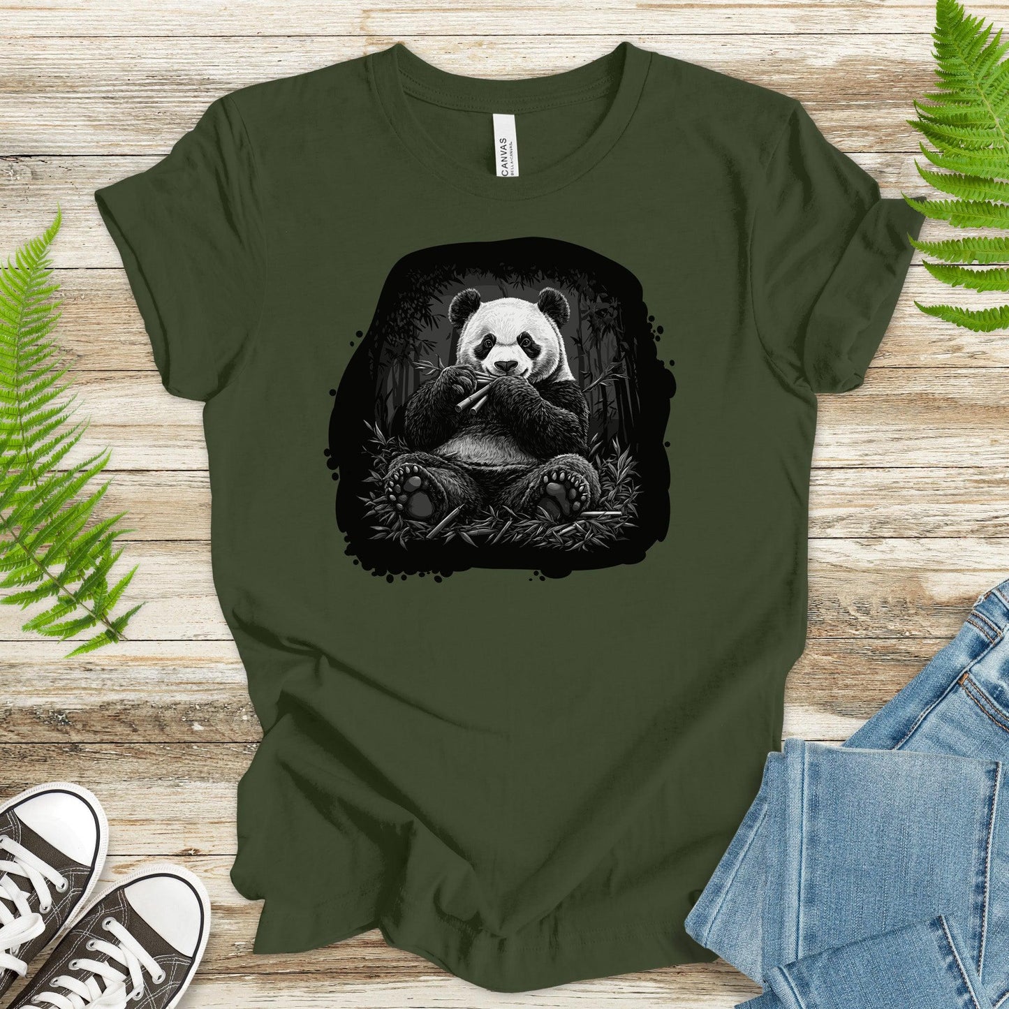 Panda Eating Bamboo T-Shirt – Wildlife Illustration - TShirtree