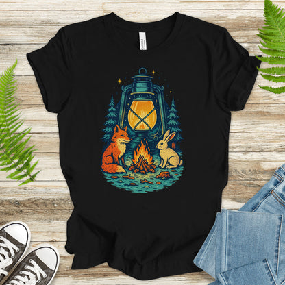 Campfire Fox & Bunny T-Shirt – Cozy Retro Nature Lover Tee