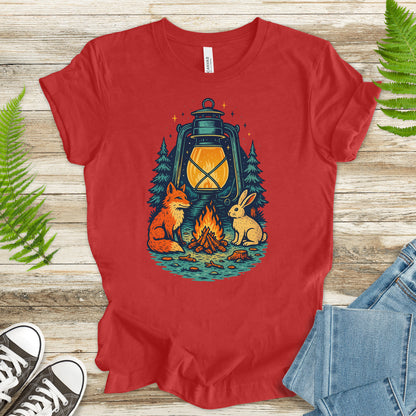 Campfire Fox & Bunny T-Shirt – Cozy Retro Nature Lover Tee