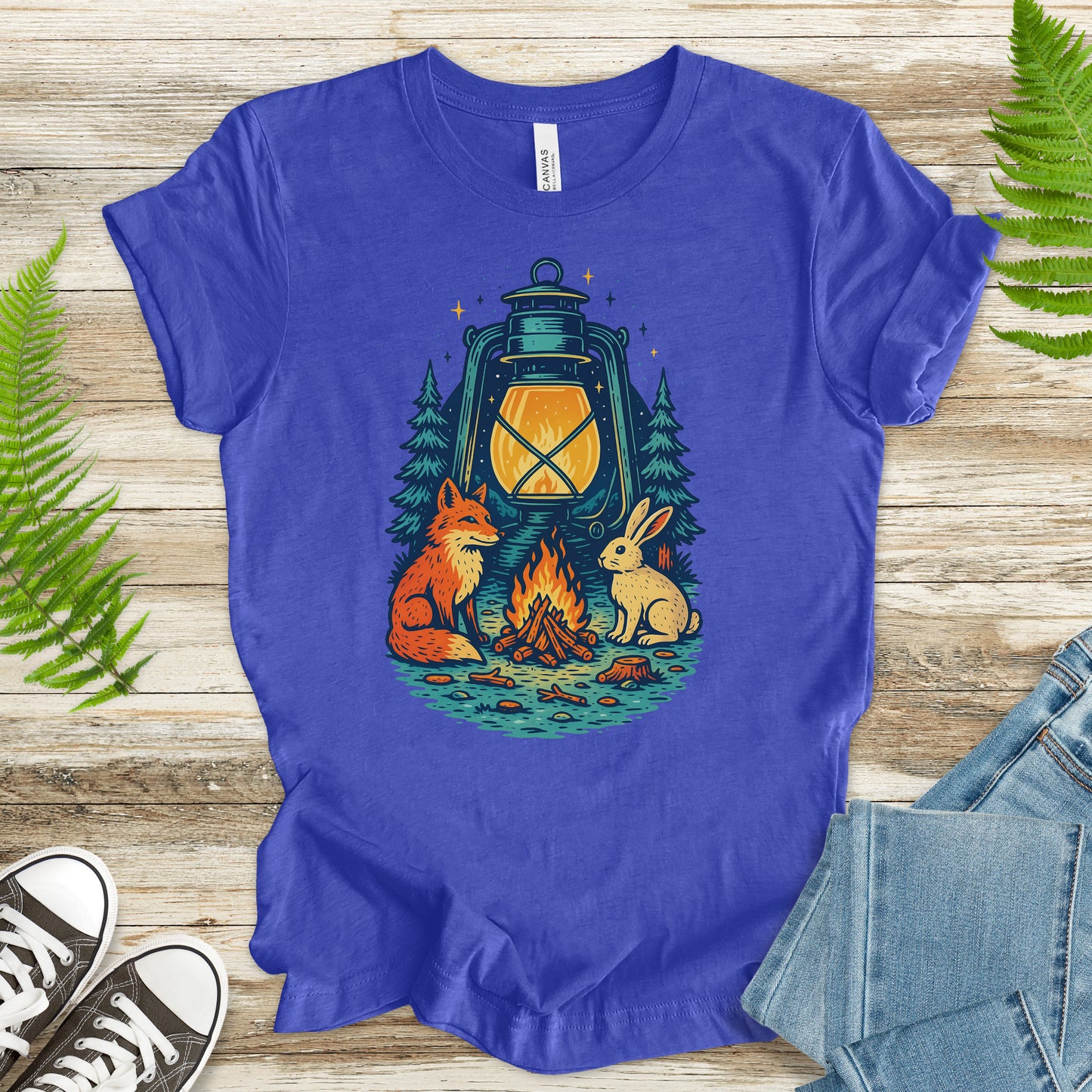 Campfire Fox & Bunny T-Shirt – Cozy Retro Nature Lover Tee