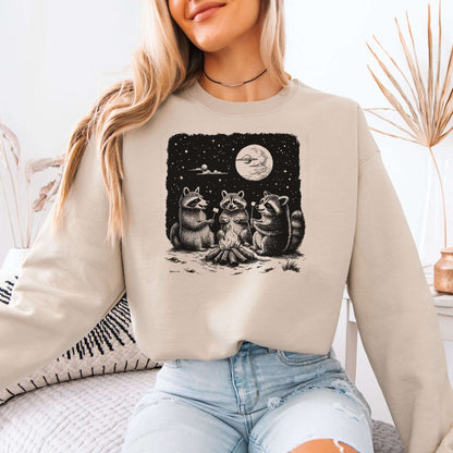 Raccoon Campfire Sweatshirt – Funny Trash Panda Camping Crew Sweatshirt