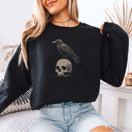 Raven on Skull Sweatshirt – Dark Art for Bold Souls