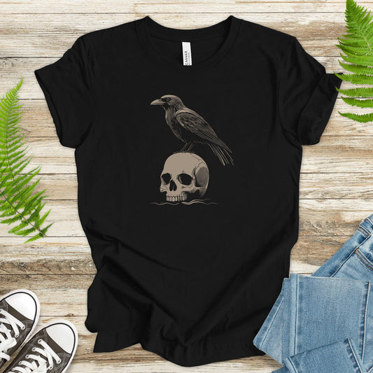 Raven on Skull T-Shirt – Bold and Realistic Gothic Design - TShirtree