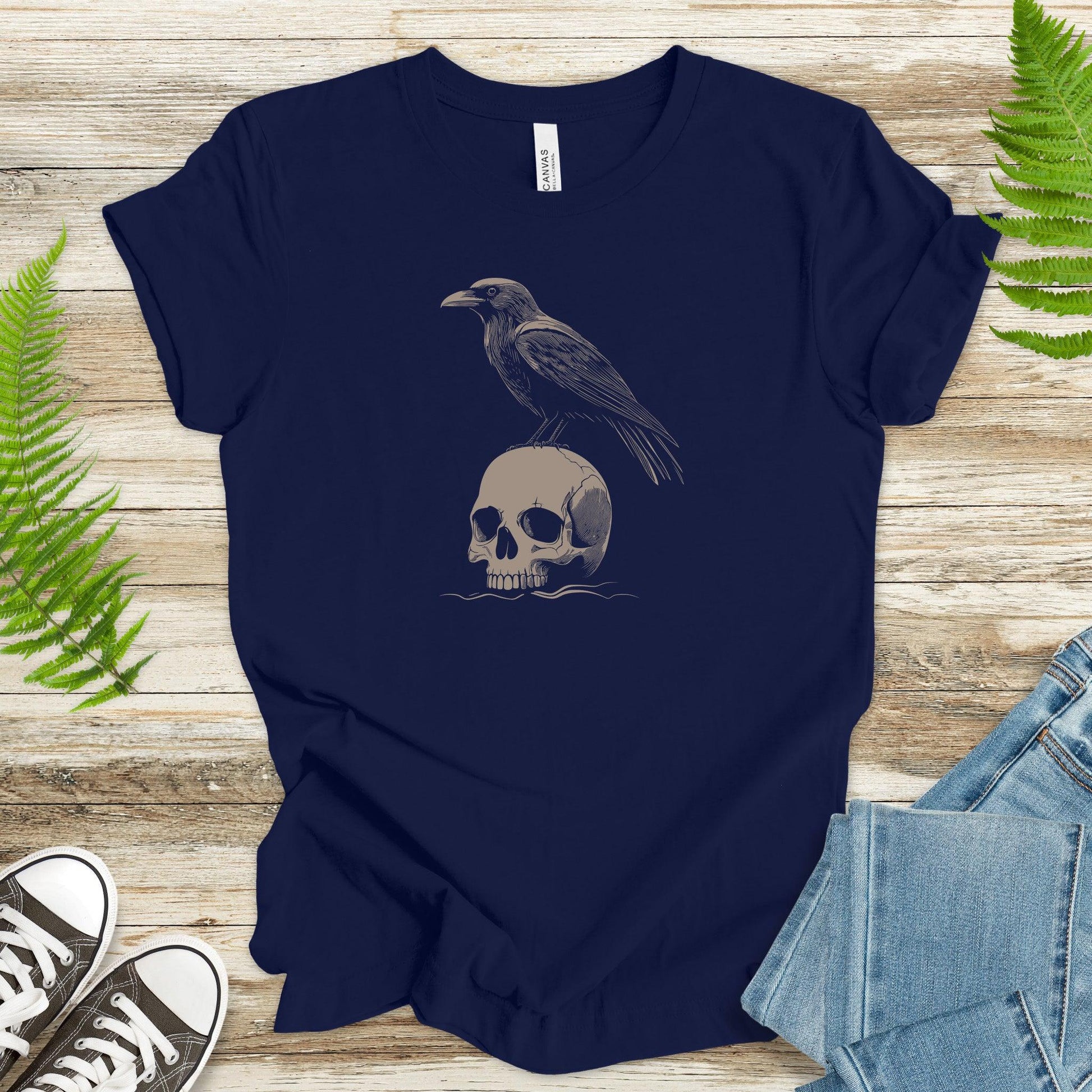 Raven on Skull T-Shirt – Bold and Realistic Gothic Design - TShirtree