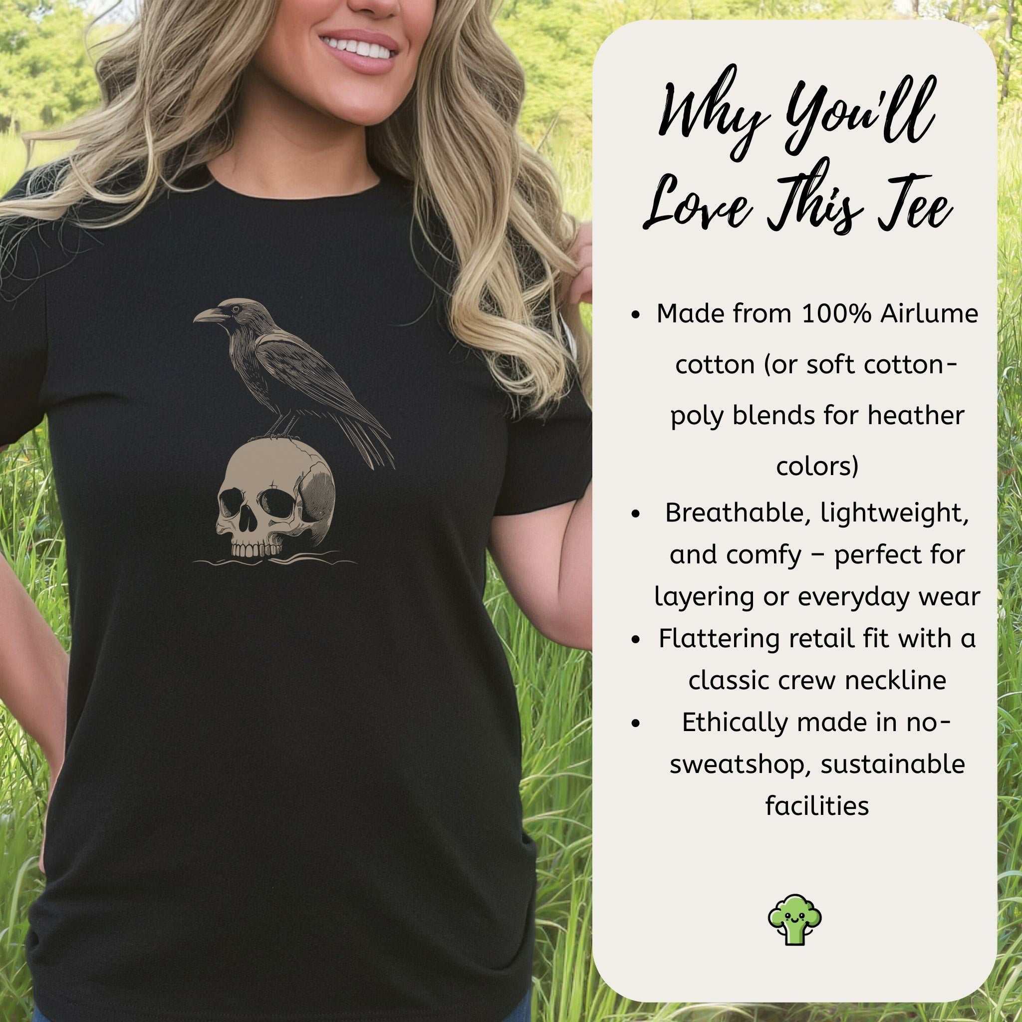 Raven on Skull T-Shirt – Bold and Realistic Gothic Design