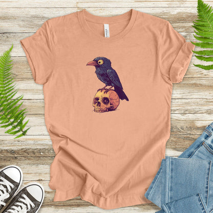 Crow on a Skull Cartoon T-Shirt - TShirtree