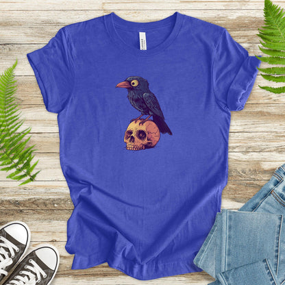 Crow on a Skull Cartoon T-Shirt - TShirtree