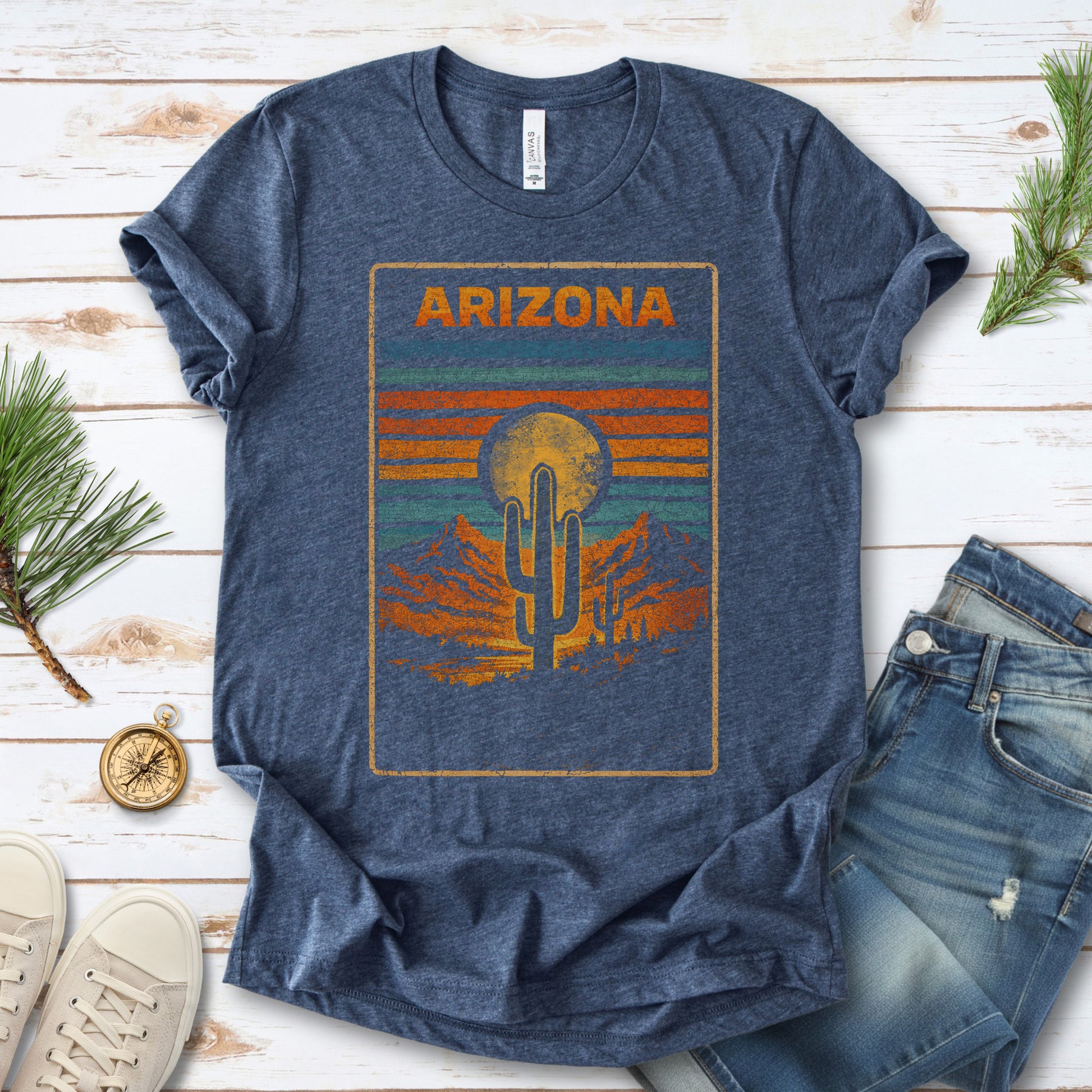 Arizona Cactus Desert Dreamer Saguaro Sunset Vintage Adventure T-Shirt