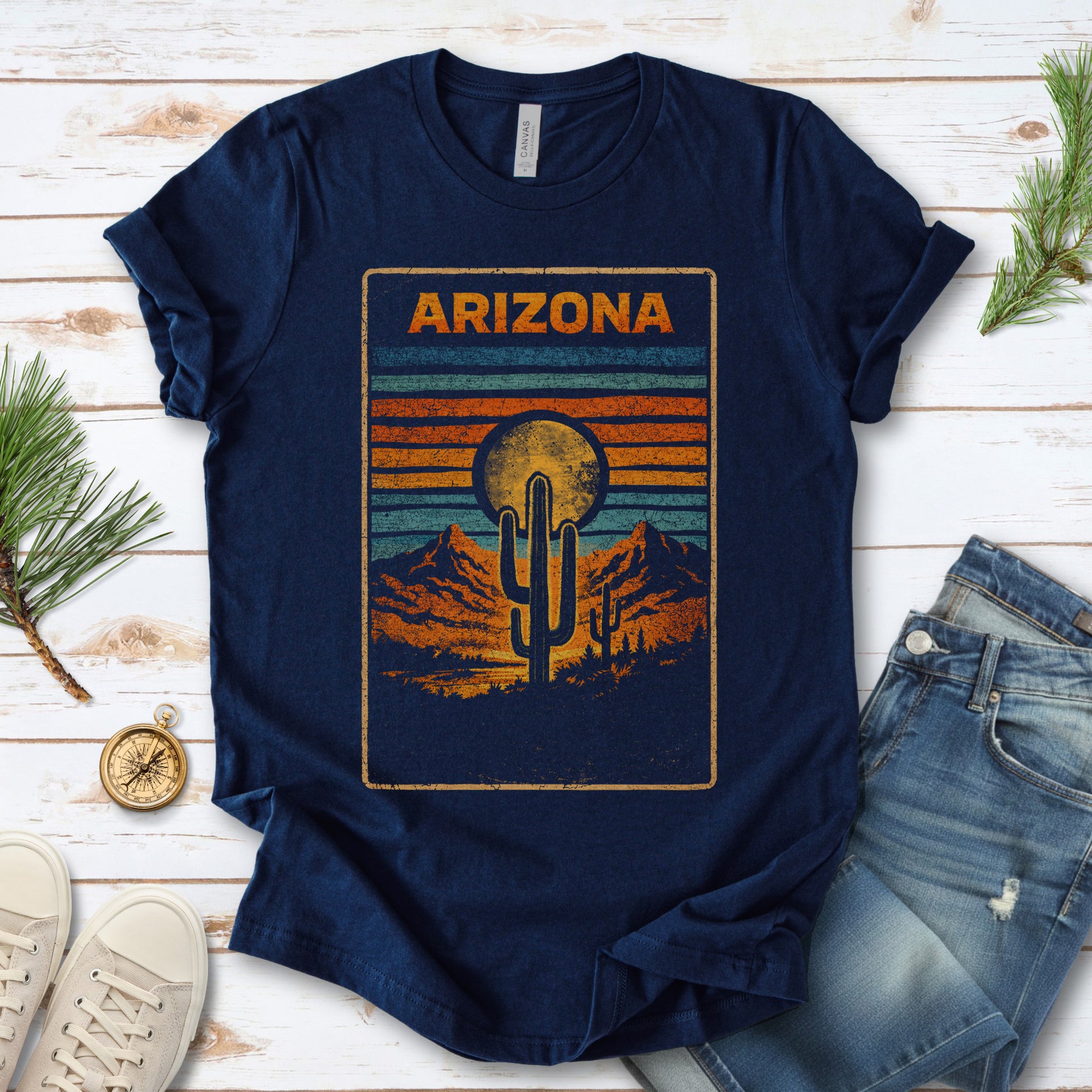 Arizona Cactus Desert Dreamer Saguaro Sunset Vintage Adventure T-Shirt