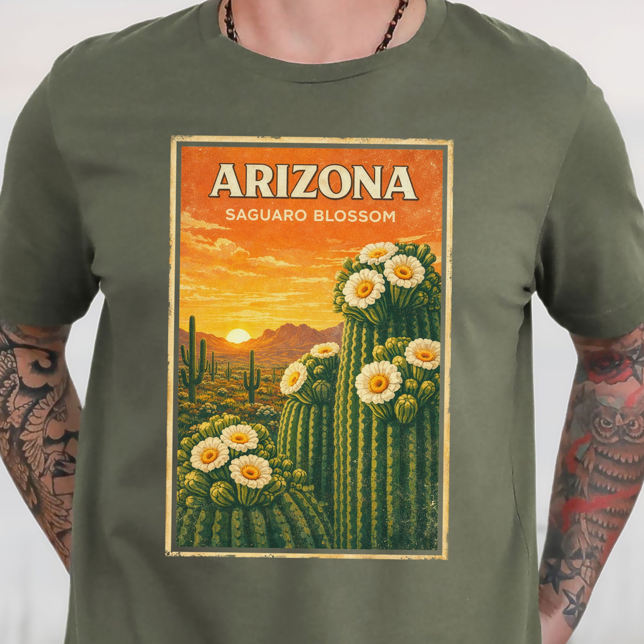 Arizona Saguaro Blossom Cactus Flower Desert Vintage Nature T-Shirt