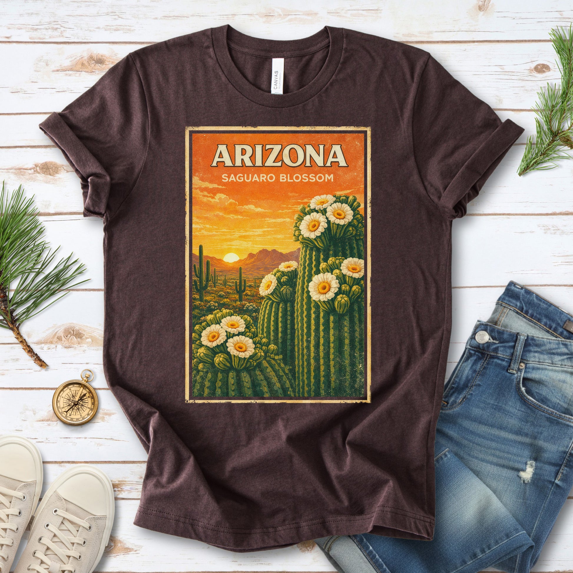 Arizona Saguaro Blossom Cactus Flower Desert Vintage Nature T-Shirt