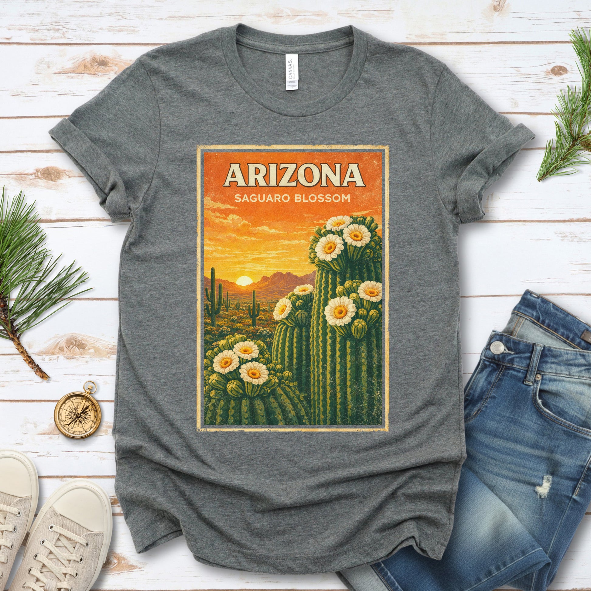 Arizona Saguaro Blossom Cactus Flower Desert Vintage Nature T-Shirt