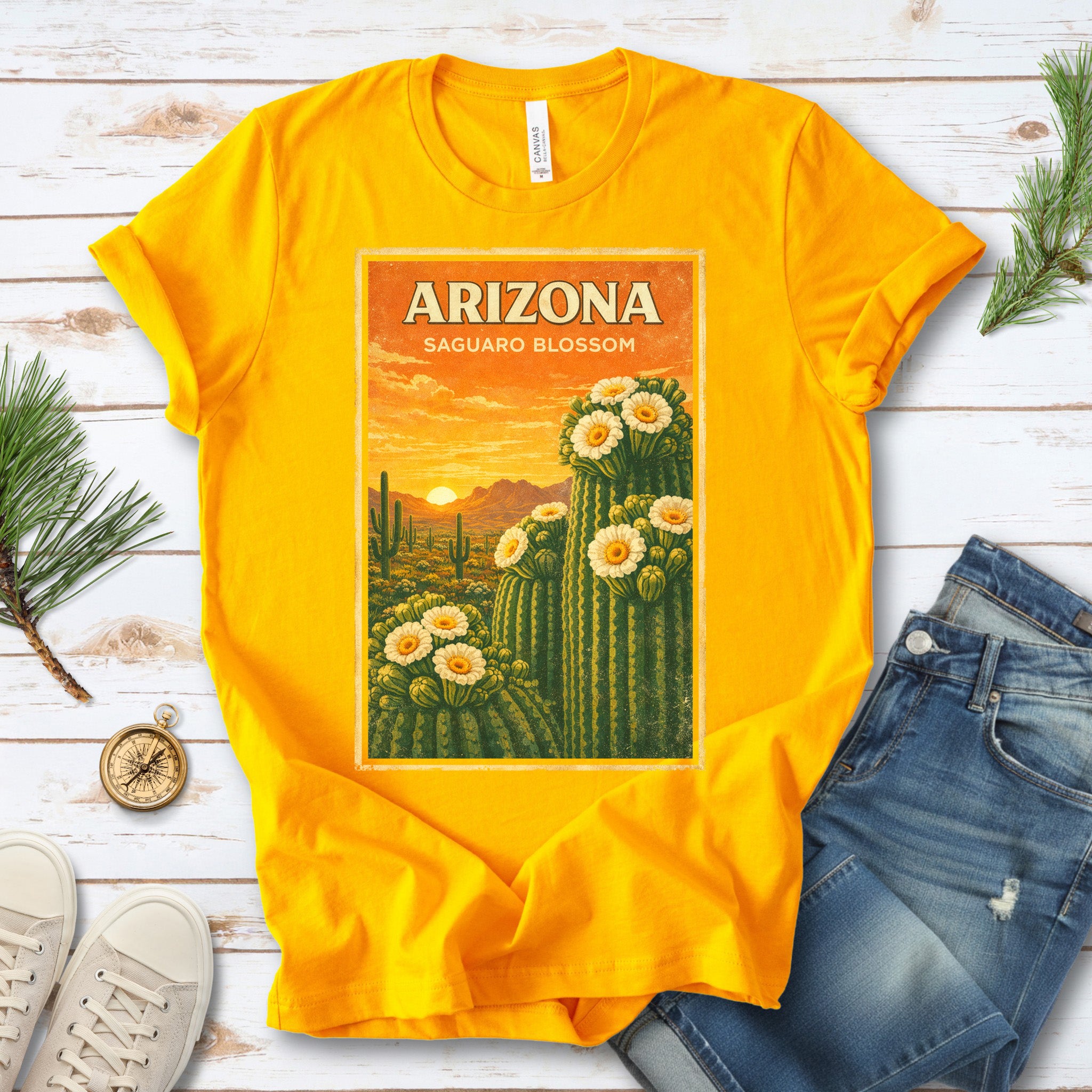 Arizona Saguaro Blossom Cactus Flower Desert Vintage Nature T-Shirt