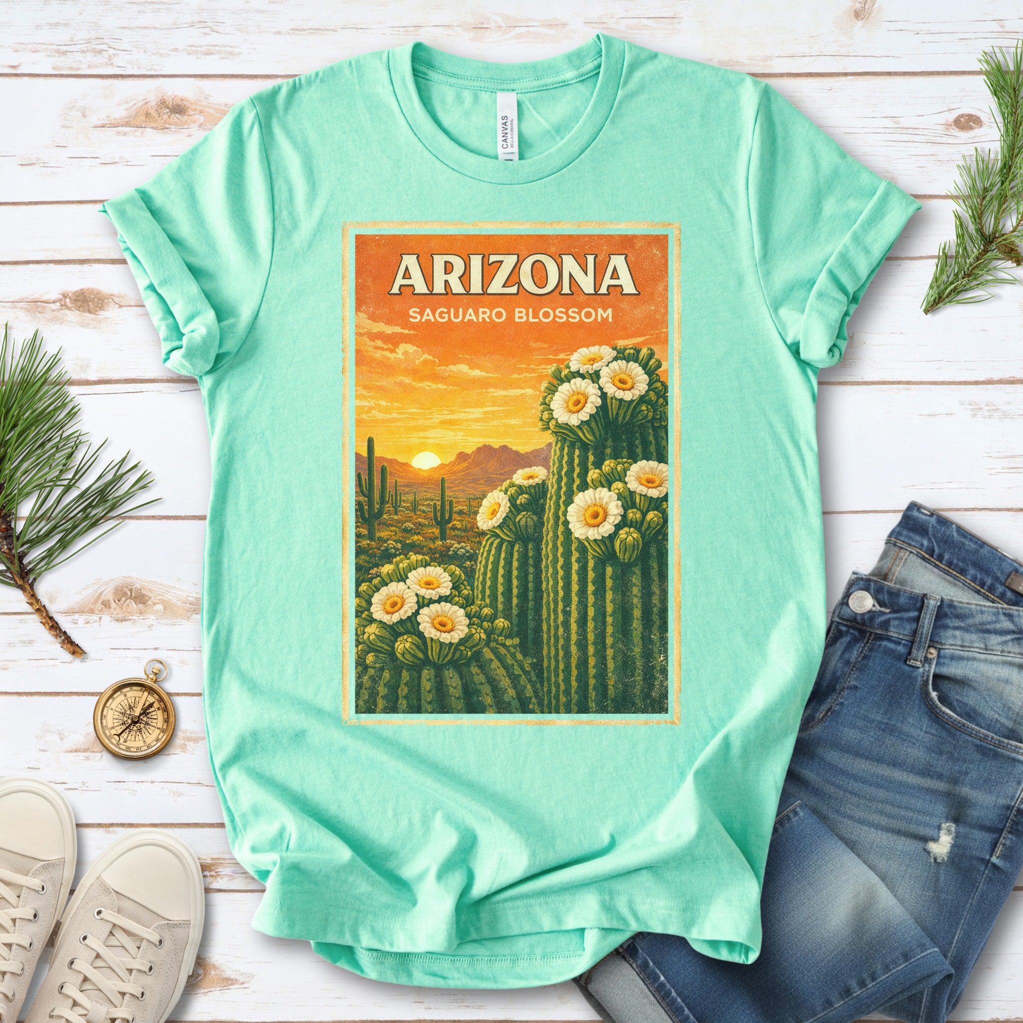 Arizona Saguaro Blossom Cactus Flower Desert Vintage Nature T-Shirt