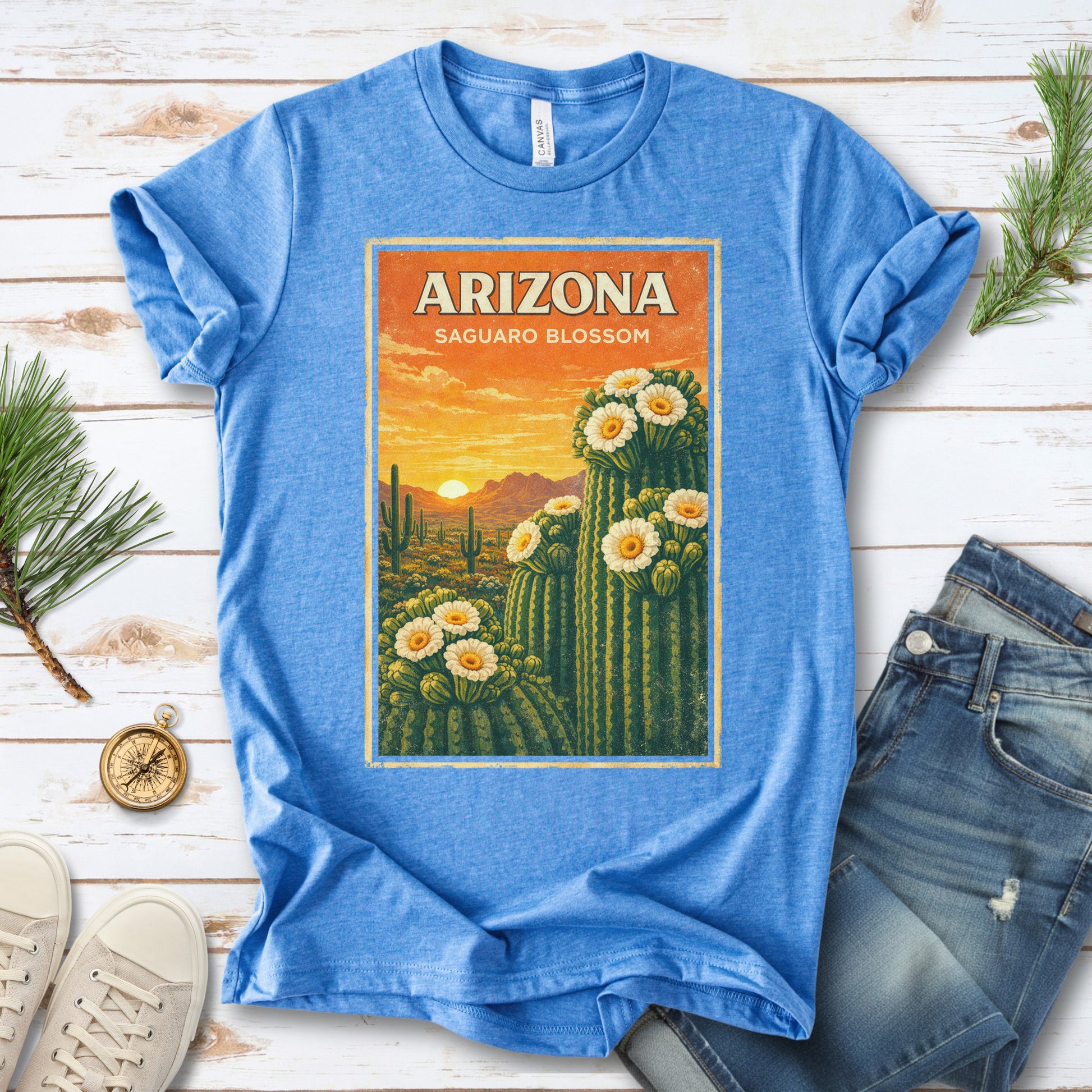 Arizona Saguaro Blossom Cactus Flower Desert Vintage Nature T-Shirt