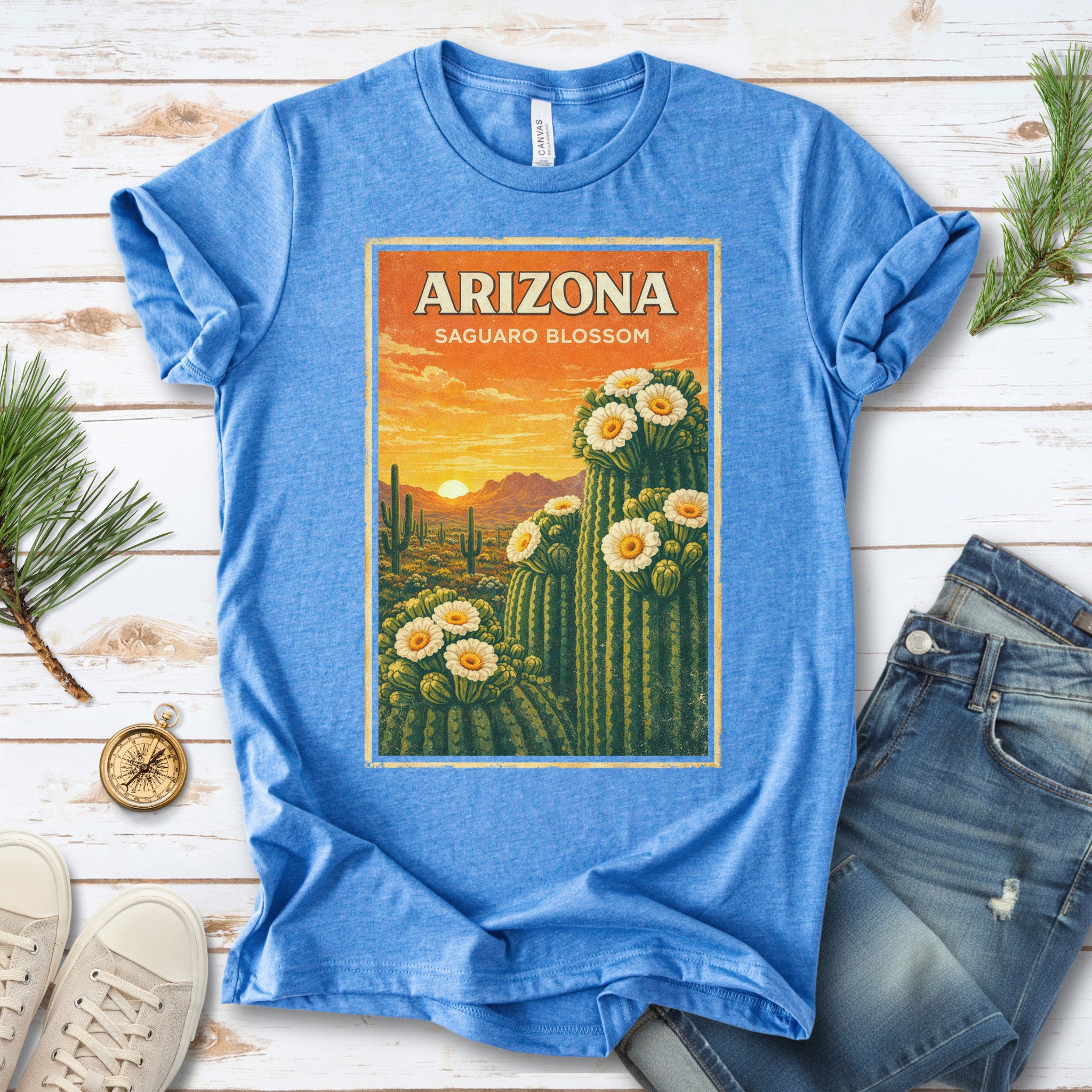 Arizona Saguaro Blossom Cactus Flower Desert Vintage Nature T-Shirt