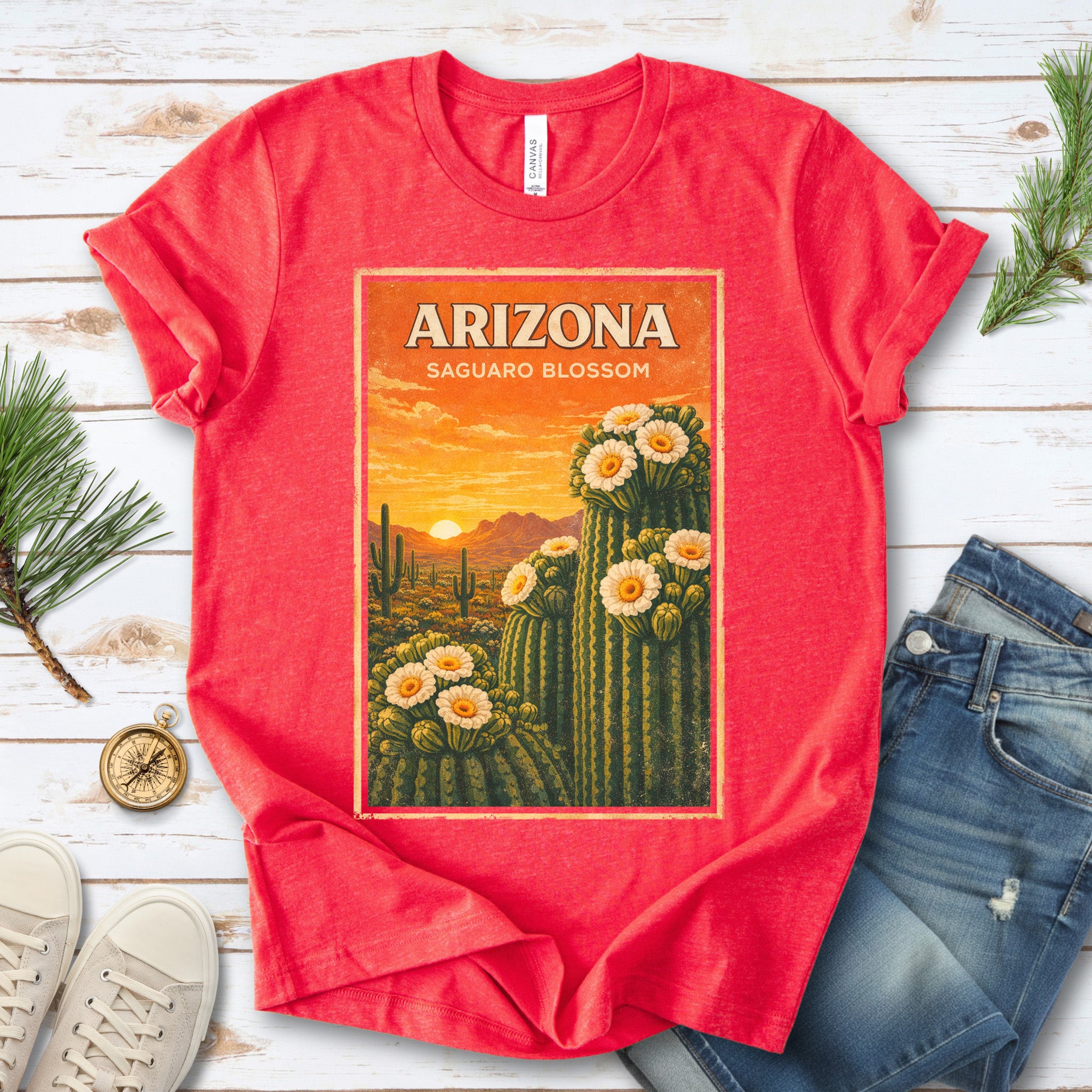 Arizona Saguaro Blossom Cactus Flower Desert Vintage Nature T-Shirt