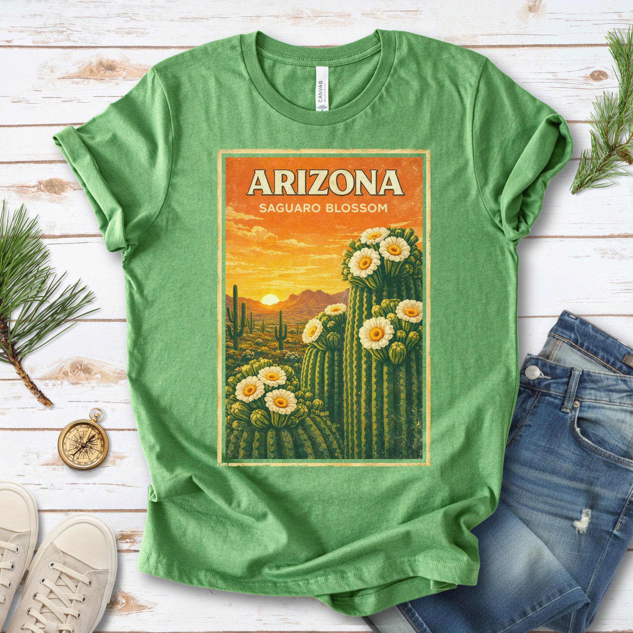 Arizona Saguaro Blossom Cactus Flower Desert Vintage Nature T-Shirt