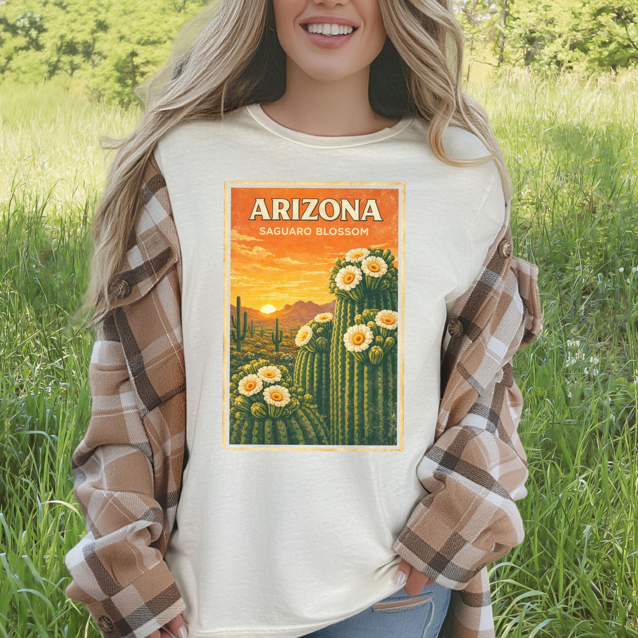 Arizona Saguaro Blossom Cactus Flower Desert Vintage Nature T-Shirt