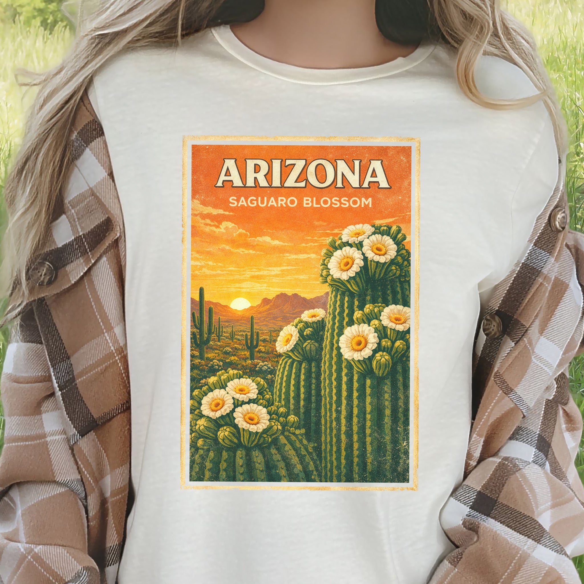 Arizona Saguaro Blossom Cactus Flower Desert Vintage Nature T-Shirt
