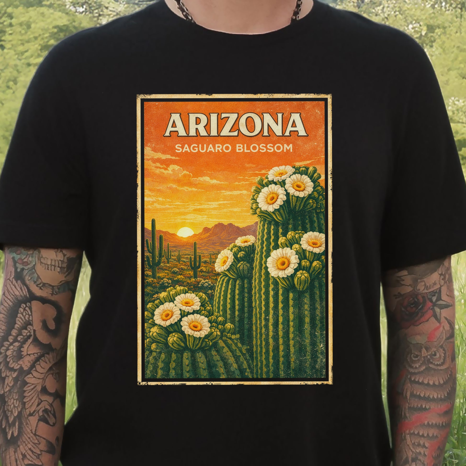 Arizona Saguaro Blossom Cactus Flower Desert Vintage Nature T-Shirt