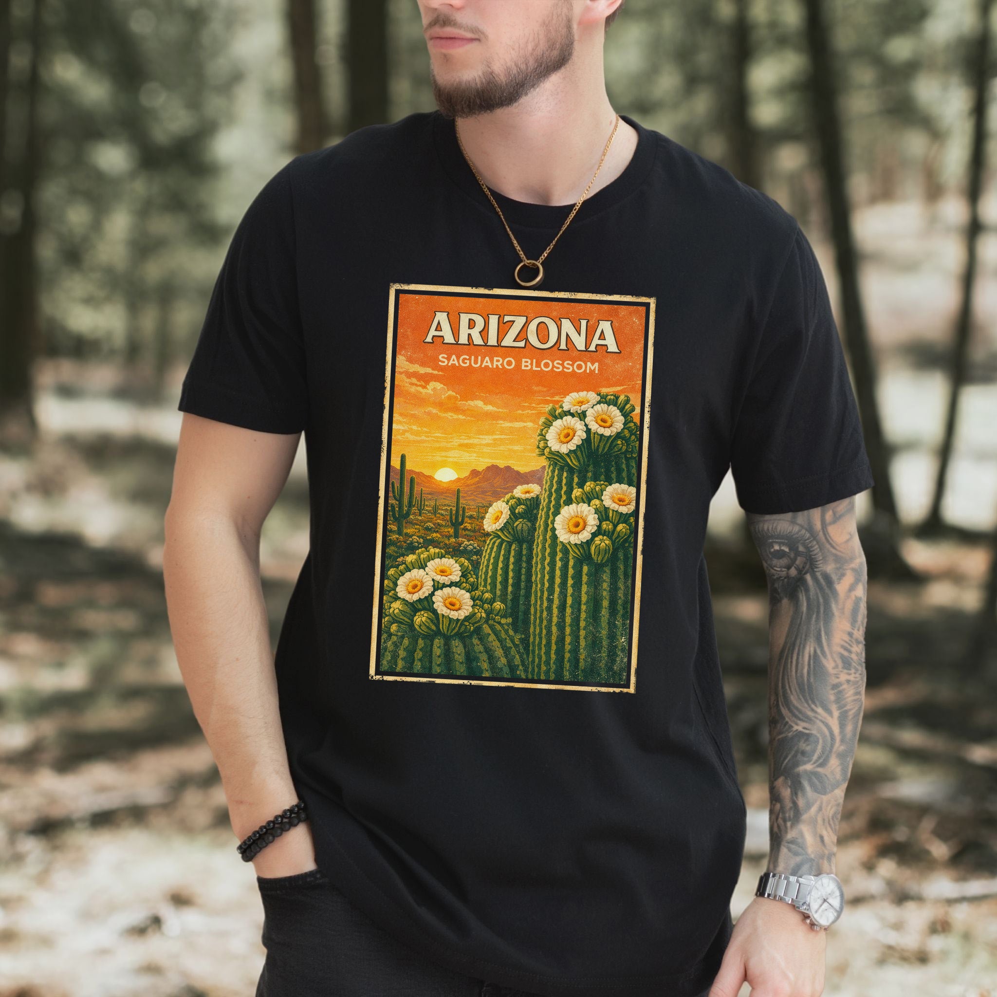 Arizona Saguaro Blossom Cactus Flower Desert Vintage Nature T-Shirt