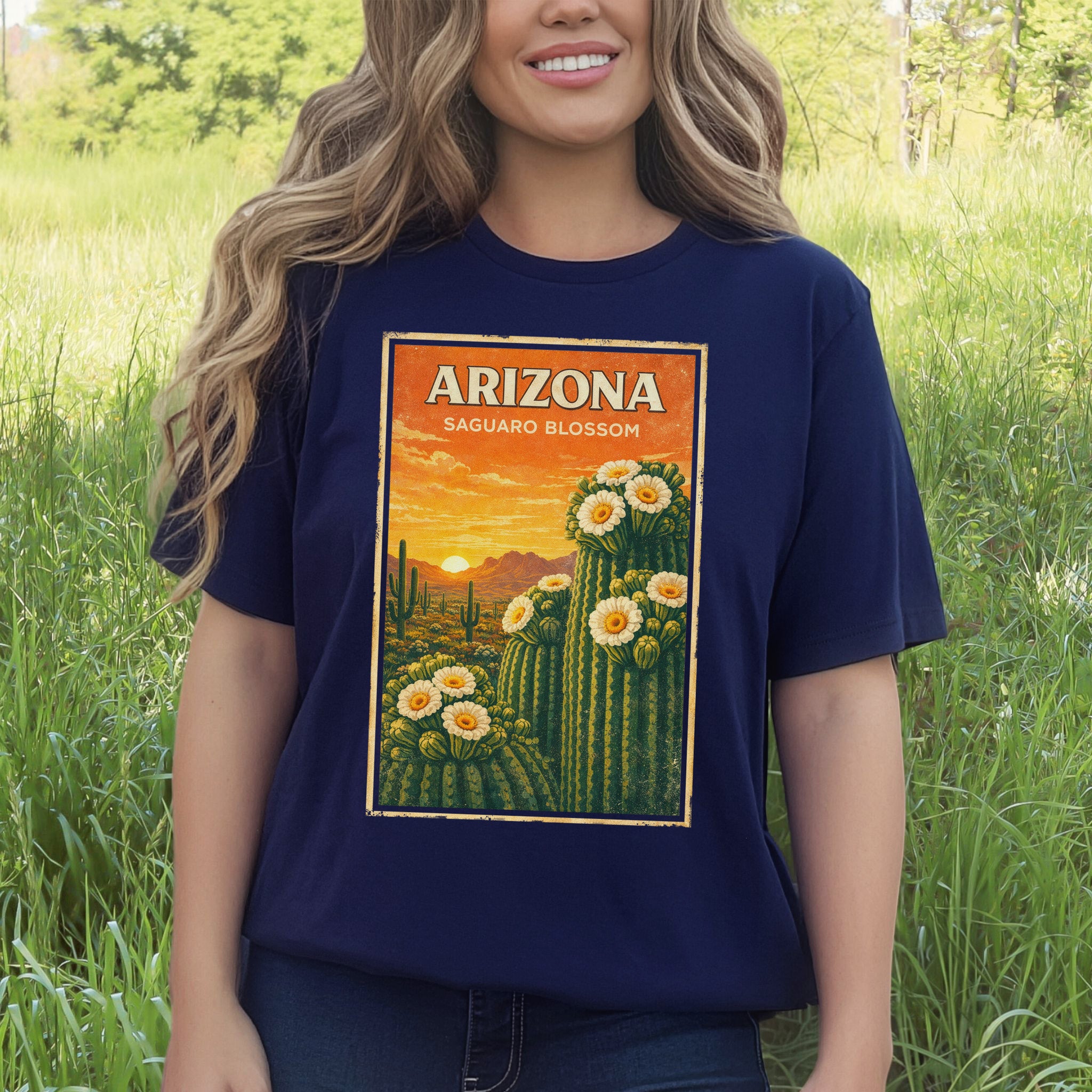 Arizona Saguaro Blossom Cactus Flower Desert Vintage Nature T-Shirt