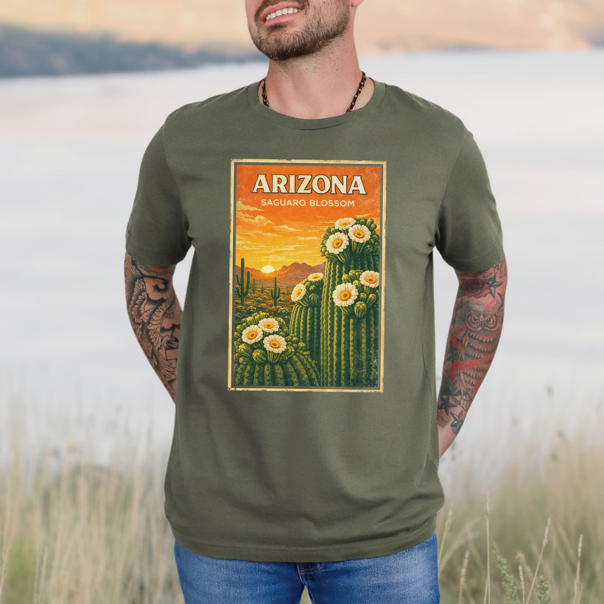 Arizona Saguaro Blossom Cactus Flower Desert Vintage Nature T-Shirt
