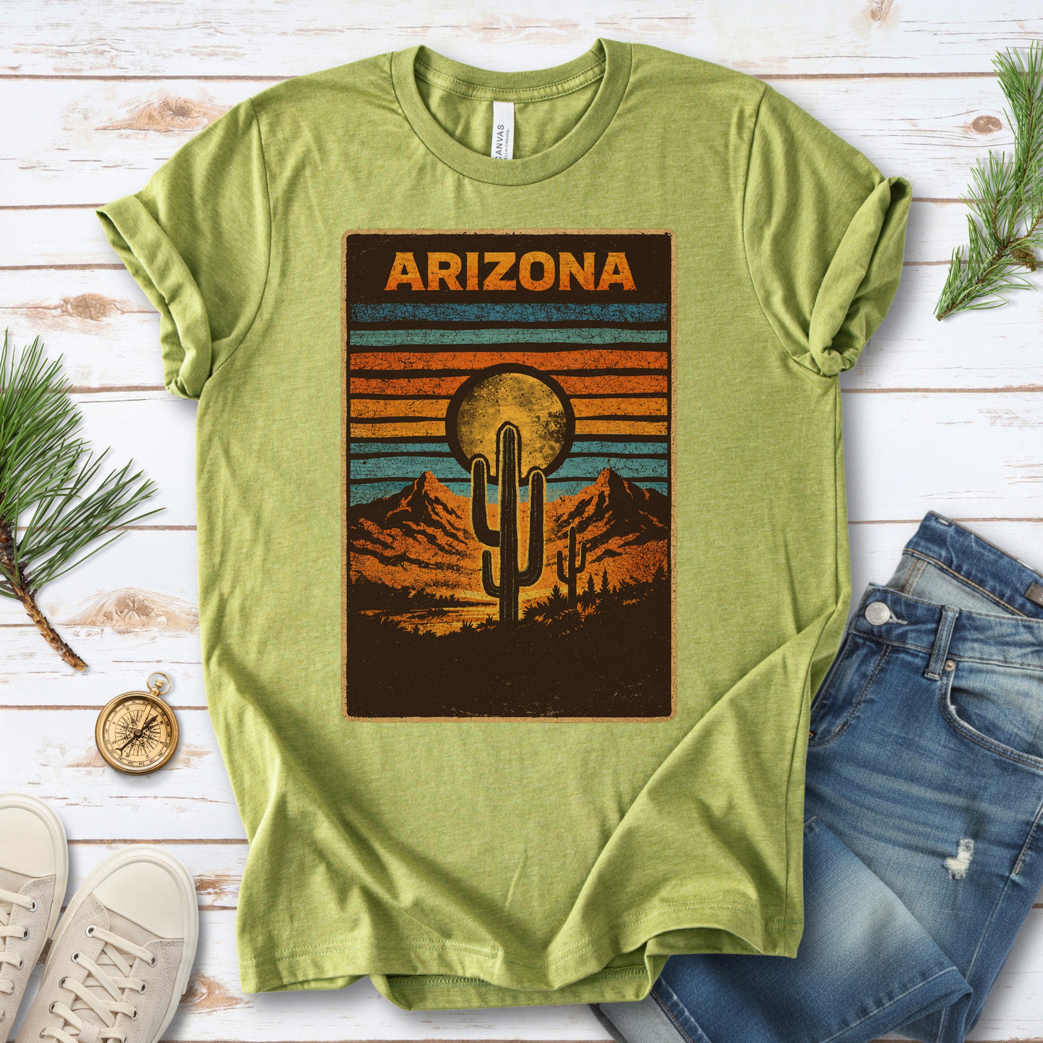 Arizona Cactus Desert Dreamer Saguaro Sunset Vintage Adventure T-Shirt