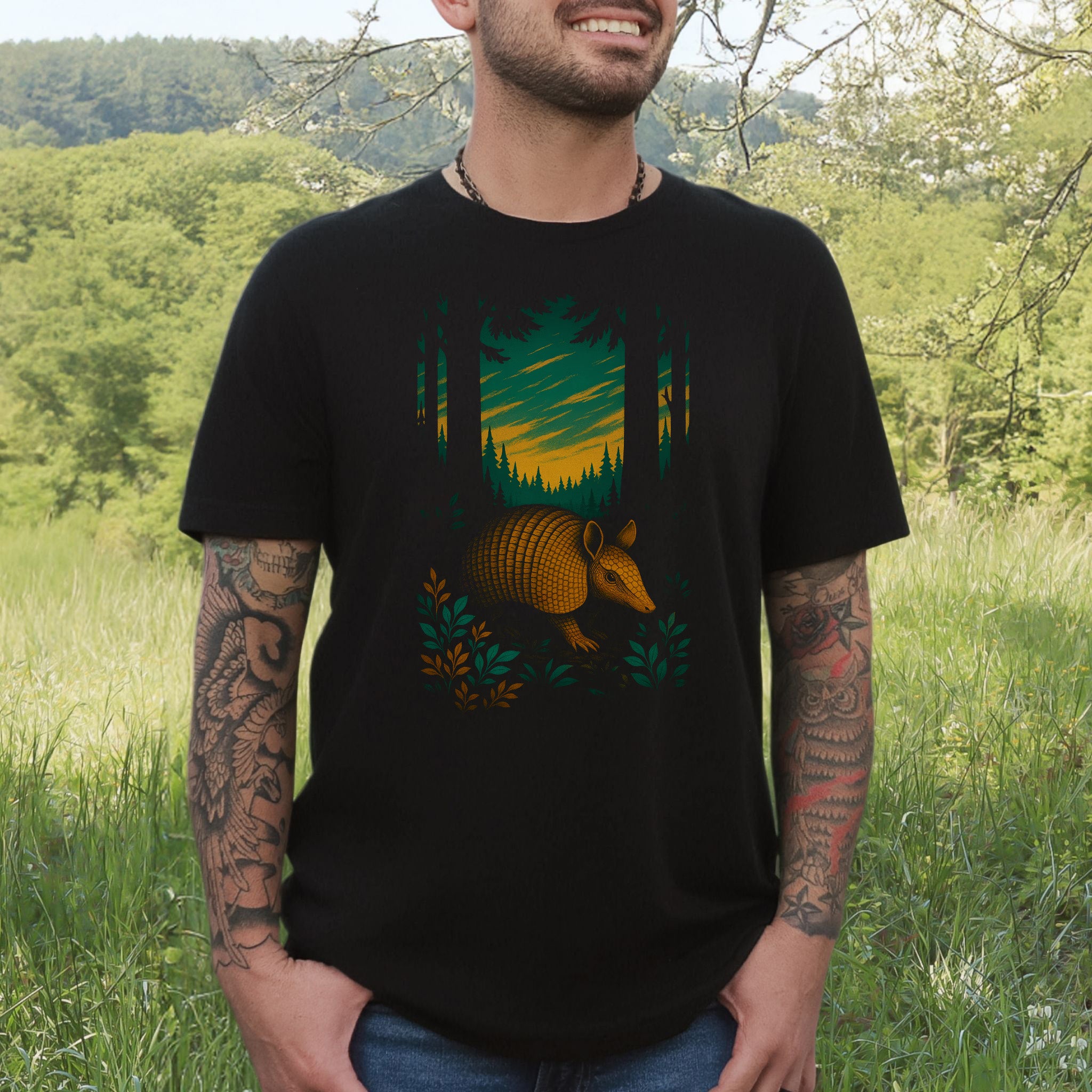Armadillo Spirit Animal T-Shirt – Mystical Forest Totem Vibes