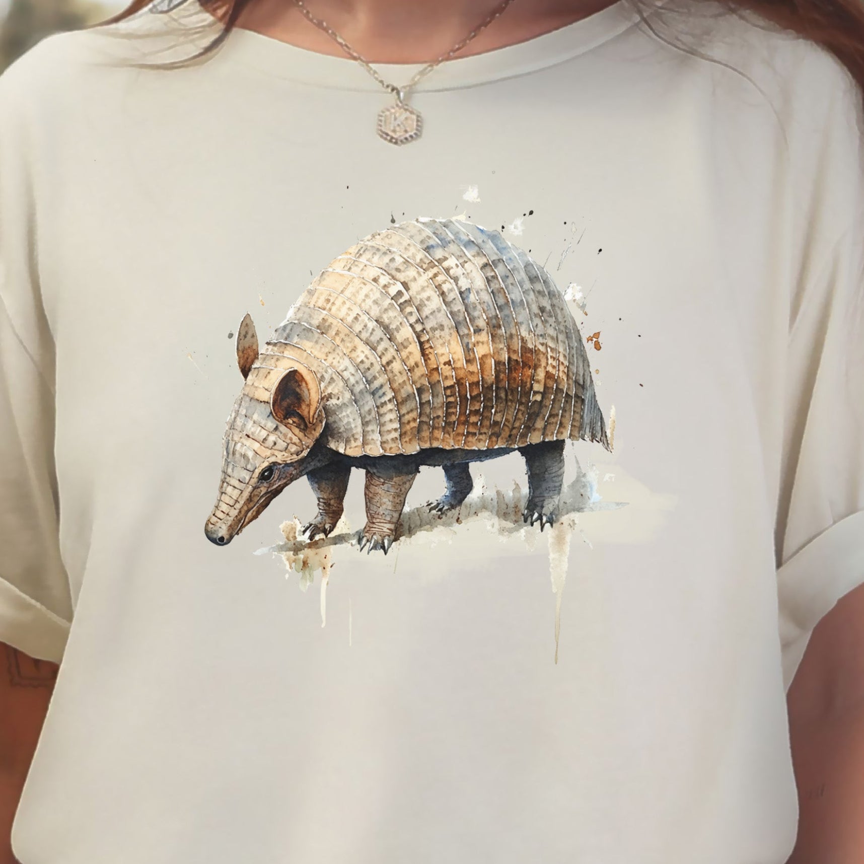 Watercolor Armadillo T-Shirt – Vintage Wildlife Art Tee