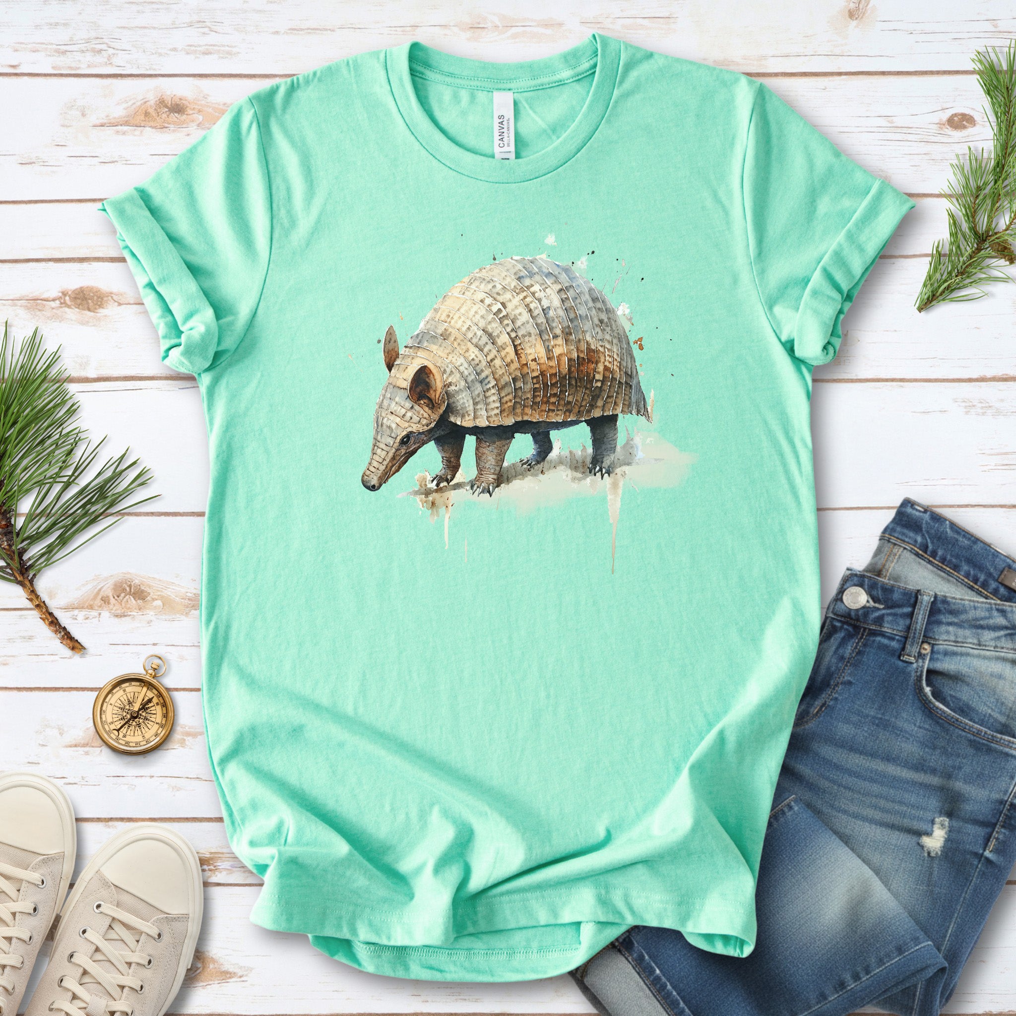 Watercolor Armadillo T-Shirt – Vintage Wildlife Art Tee