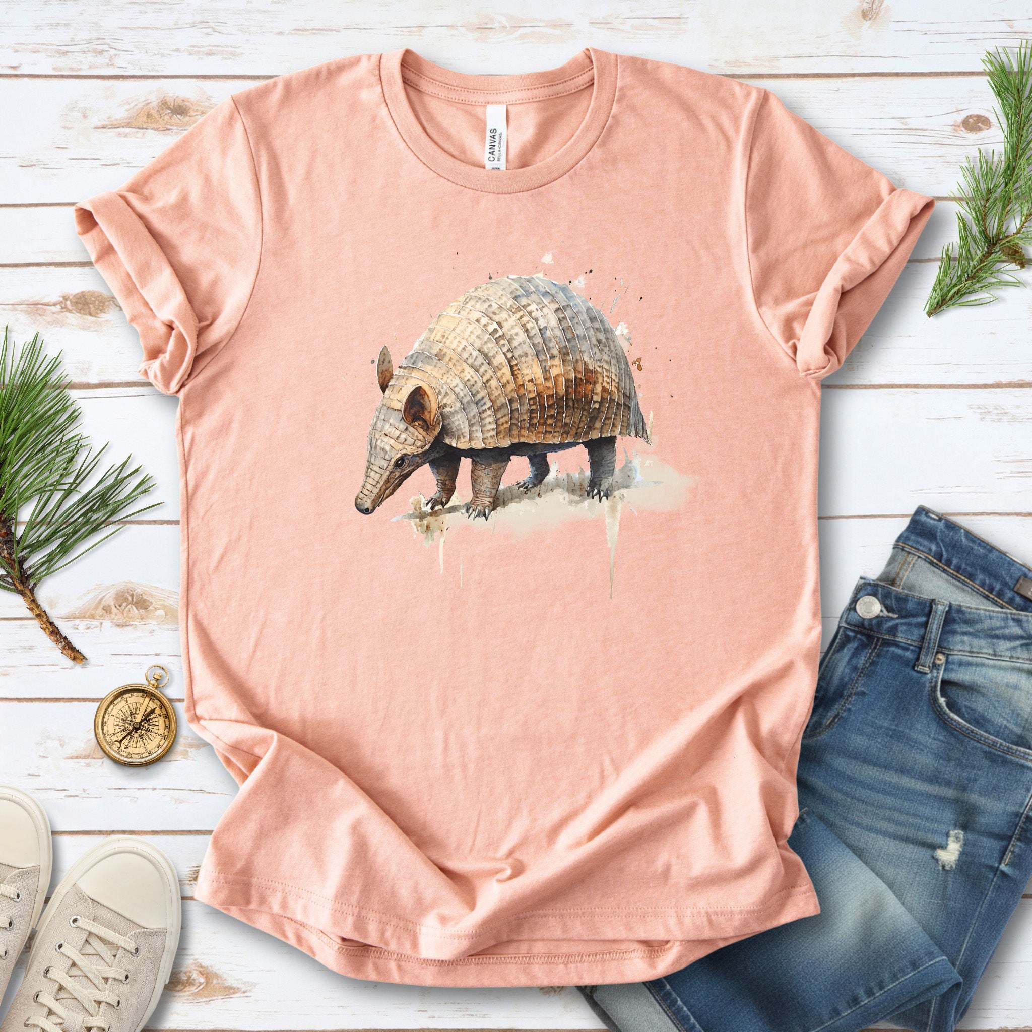 Watercolor Armadillo T-Shirt – Vintage Wildlife Art Tee