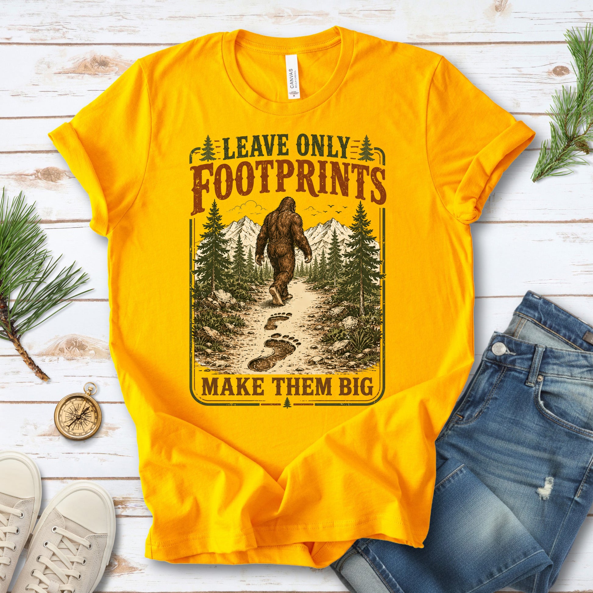 Make Them Big Bigfoot Footprints Leave No Trace Forest Hiking T-Shirt