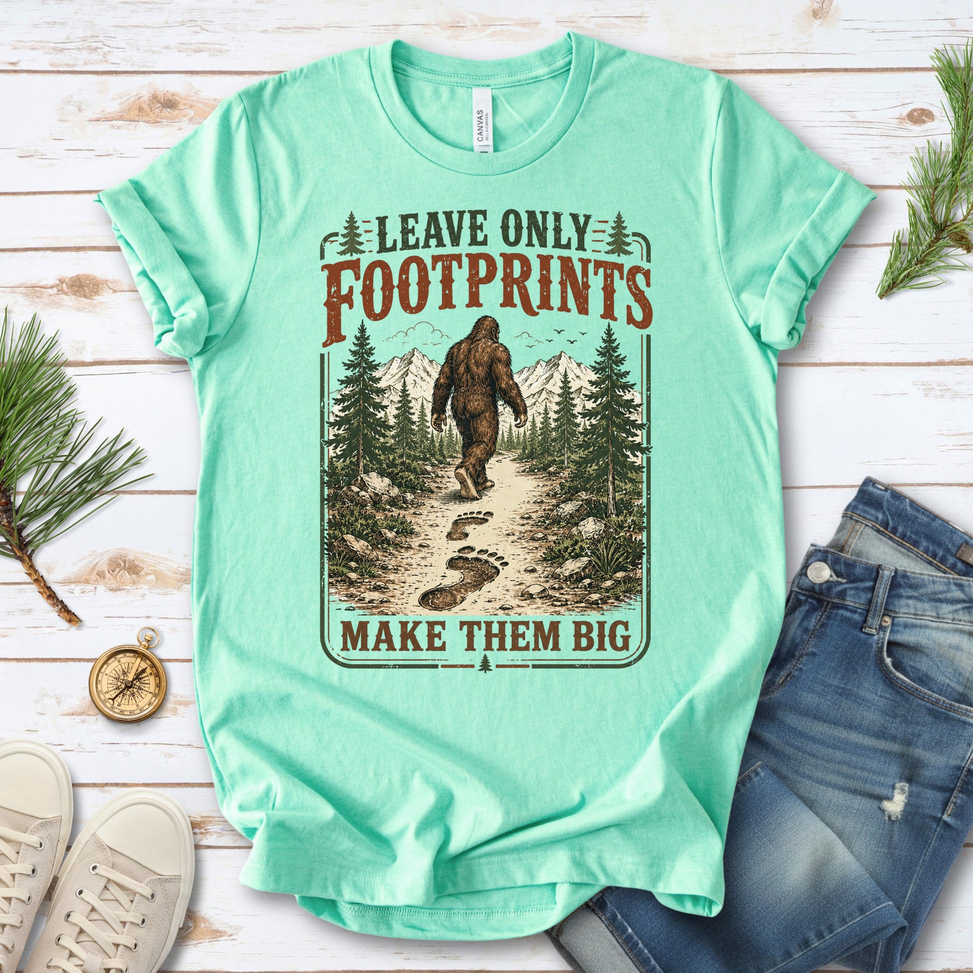 Make Them Big Bigfoot Footprints Leave No Trace Forest Hiking T-Shirt