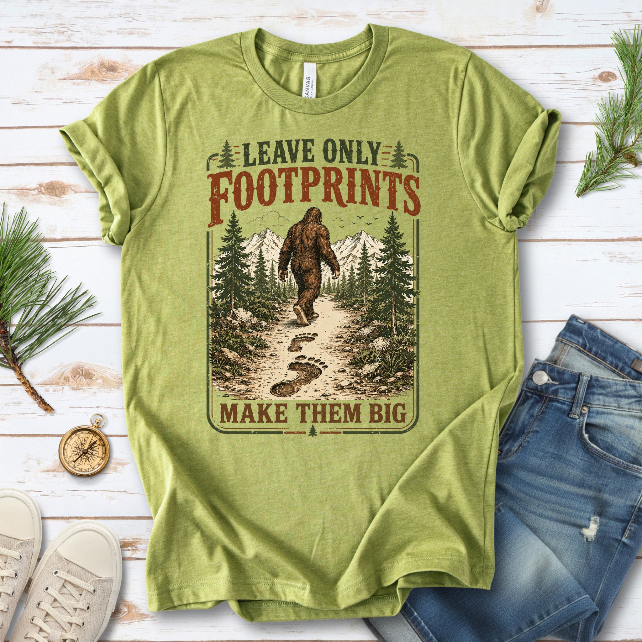 Make Them Big Bigfoot Footprints Leave No Trace Forest Hiking T-Shirt