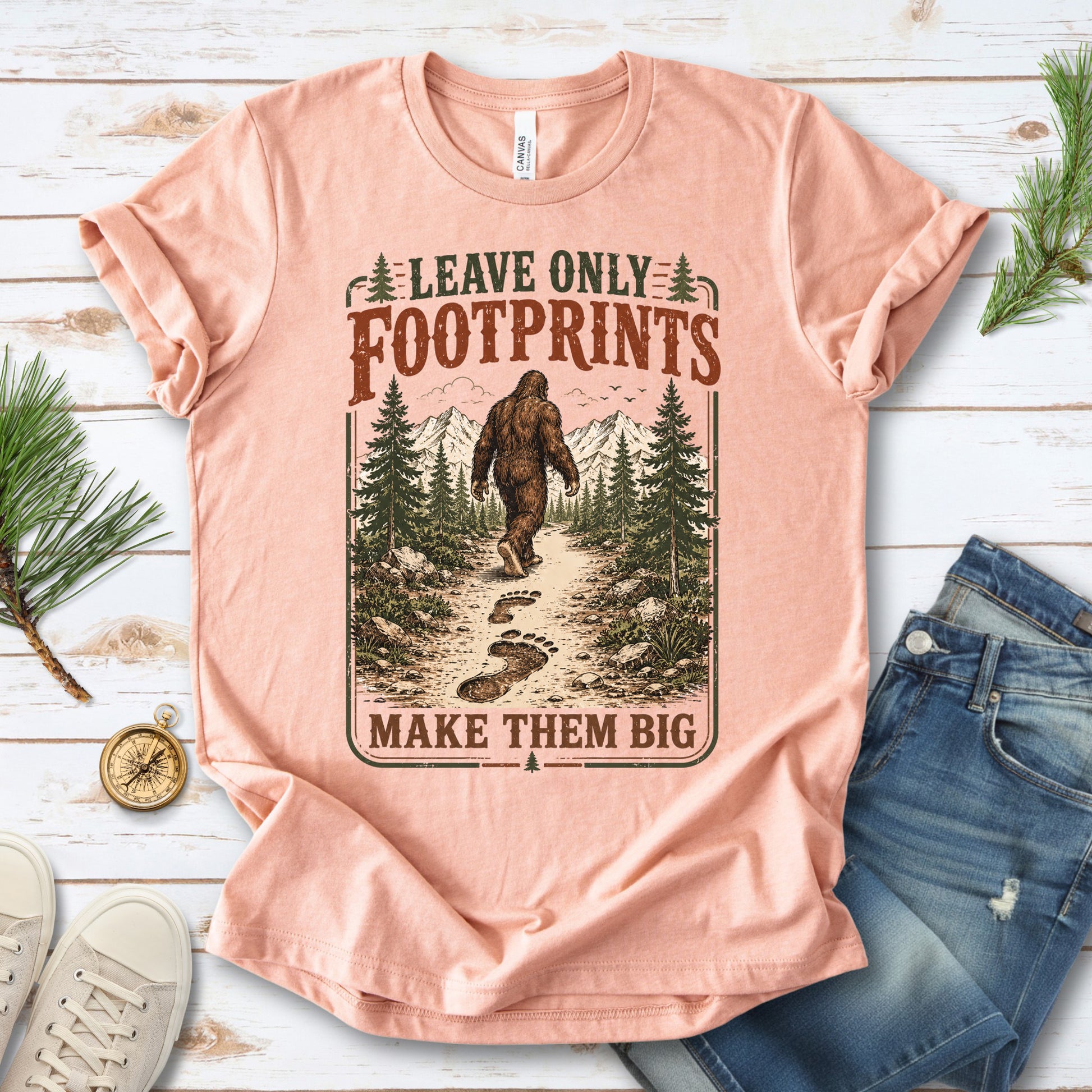 Make Them Big Bigfoot Footprints Leave No Trace Forest Hiking T-Shirt