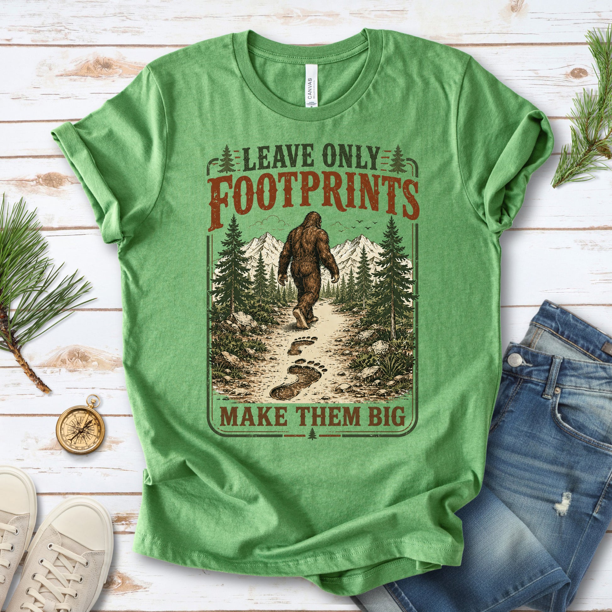 Make Them Big Bigfoot Footprints Leave No Trace Forest Hiking T-Shirt